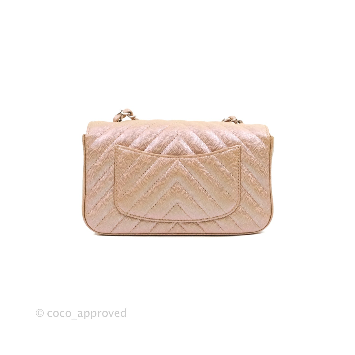 Chanel Quilted Mini Rectangular Flap Iridescent Pink Rose Gold Silver Hardware 17B