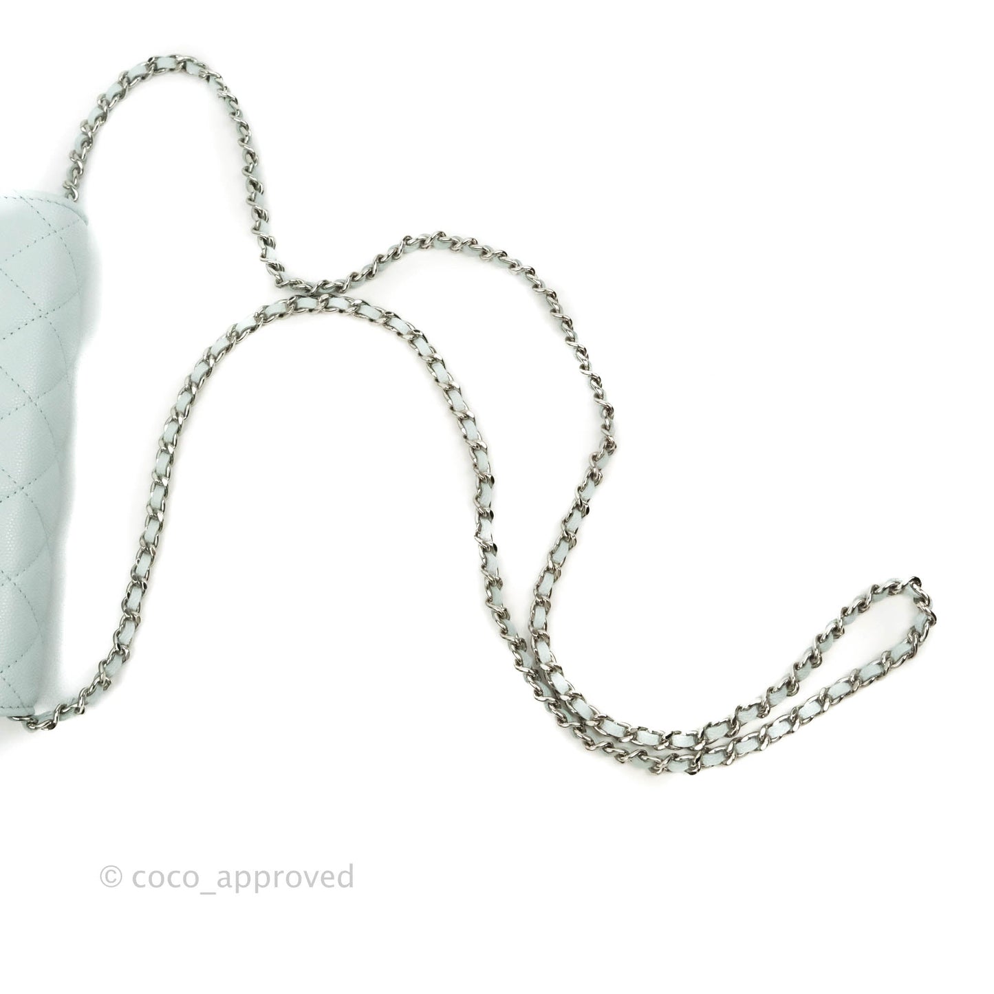 Chanel Quilted Classic Wallet on Chain WOC Light Blue Caviar Silver Hardware