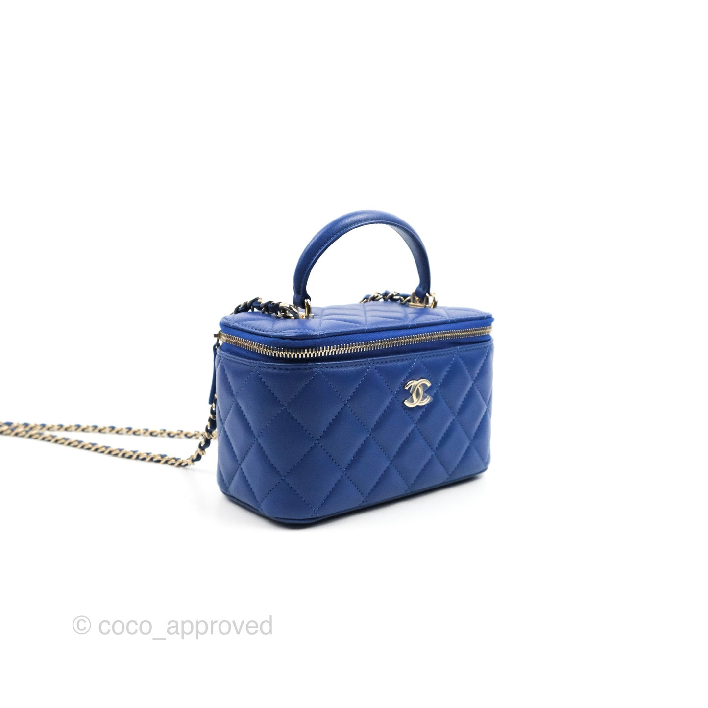 Chanel Vanity Rectangular Top Handle Blue Lambskin Gold Hardware