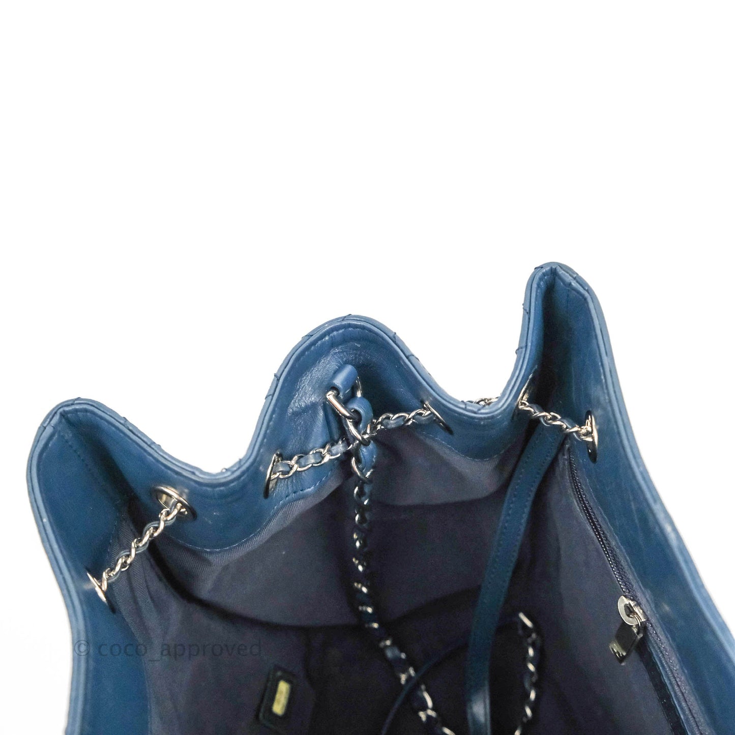 Chanel Drawstring Bucket Bag Dark Blue Aged Calfskin Silver Hardware