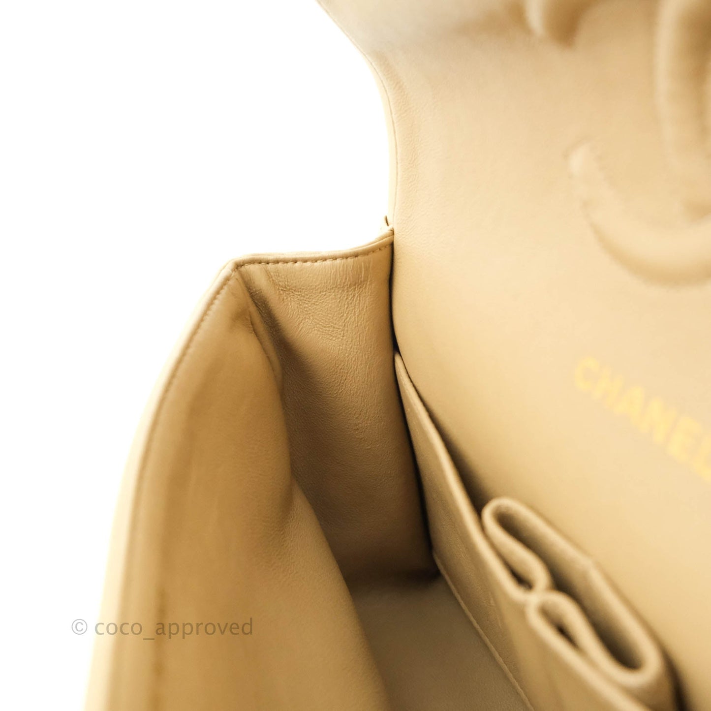 Chanel Vintage Classic M/L Medium Double Flap Bag Beige Lambskin 24K Gold Hardware