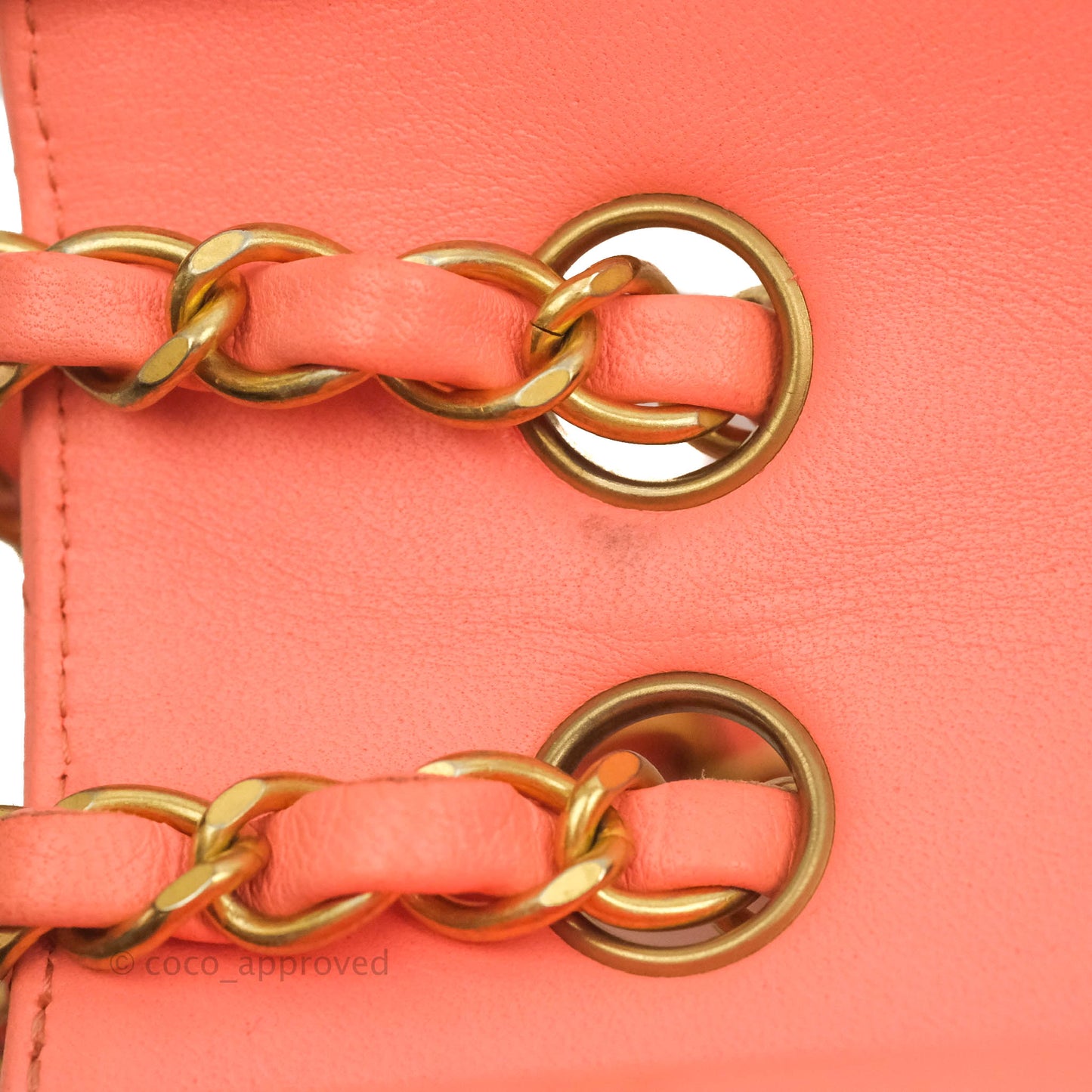 Chanel Classic M/L Medium Chevron Double Flap Coral Pink Lambskin Aged Gold Hardware