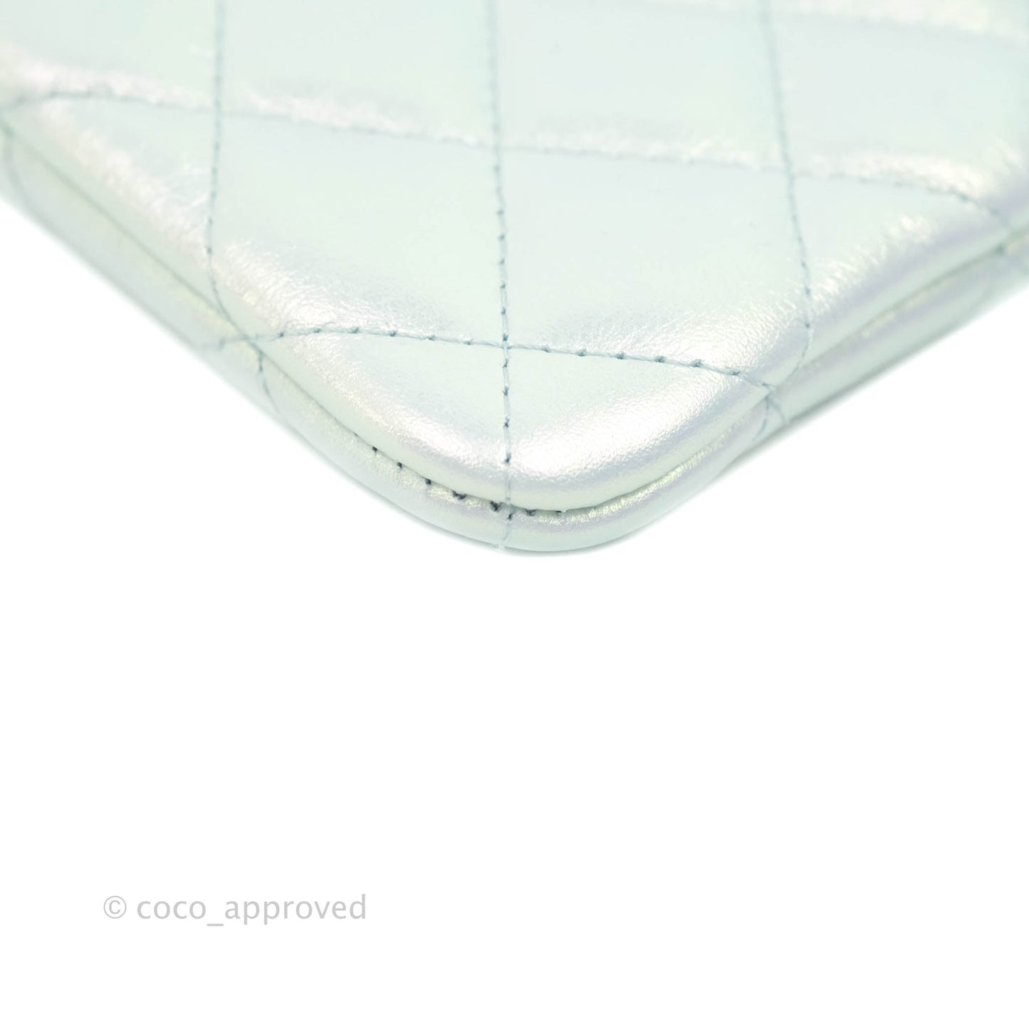 Chanel Mini Quilted O Case Iridescent Icy Blue Calfskin Silver Hardware