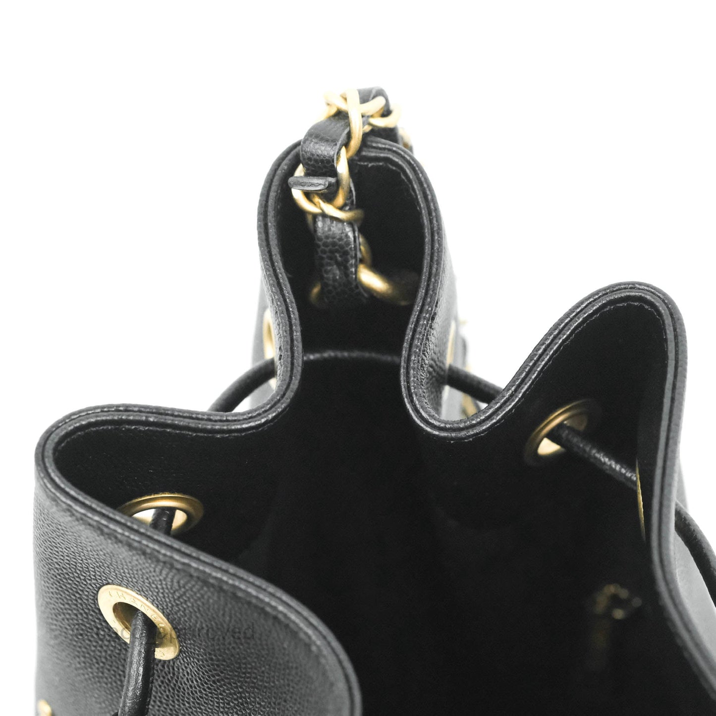 Chanel Studded Deauville Drawstring Bucket Bag Black Caviar