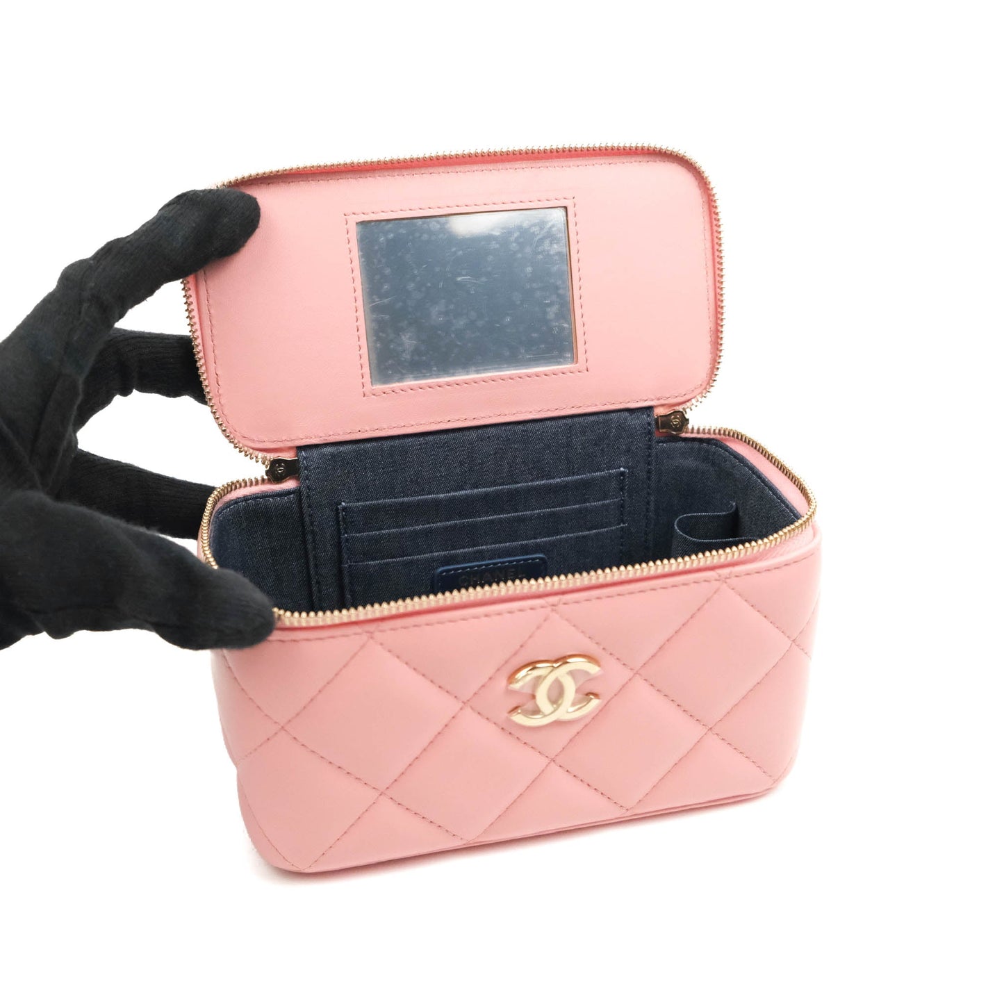 Chanel Resin Elegant Chain Vanity Case Pink Lambskin Gold Hardware