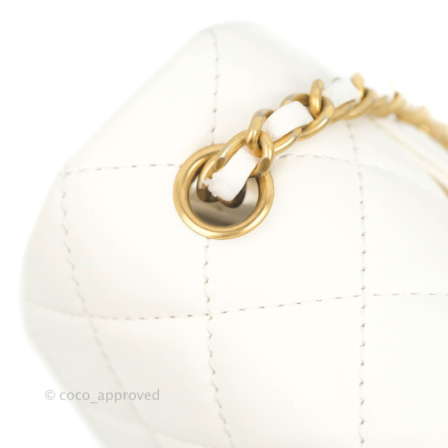 Chanel Mini Rectangular Pearl Crush Quilted White Lambskin Aged Gold Hardware
