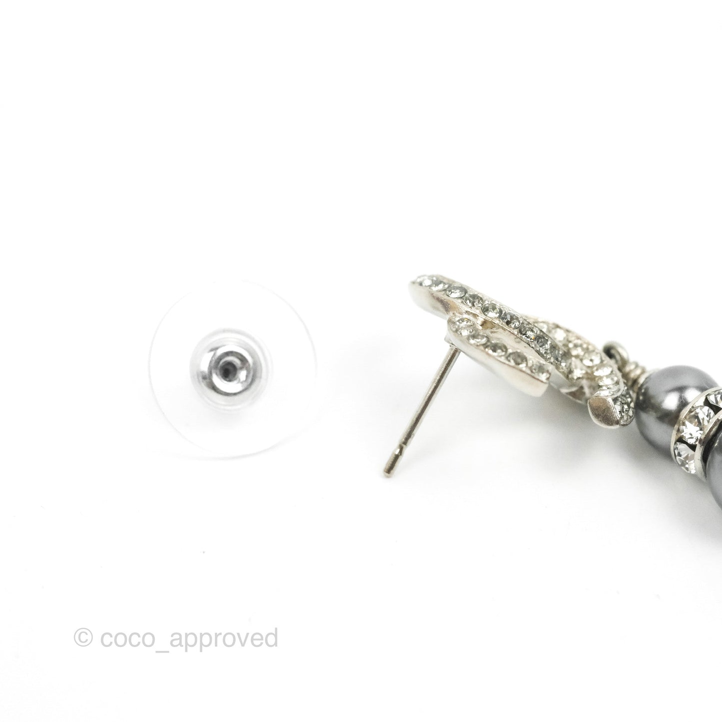Chanel Crystal CC Drop Earrings Silver Tone 18A