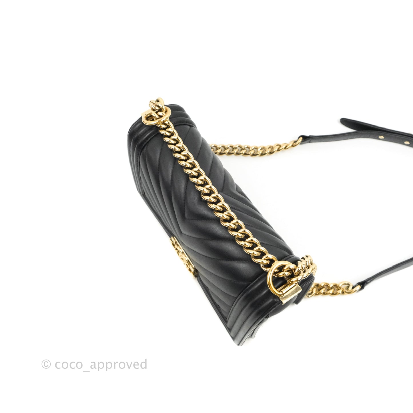 Chanel Chevron Medium Boy Black Calfskin Gold Hardware