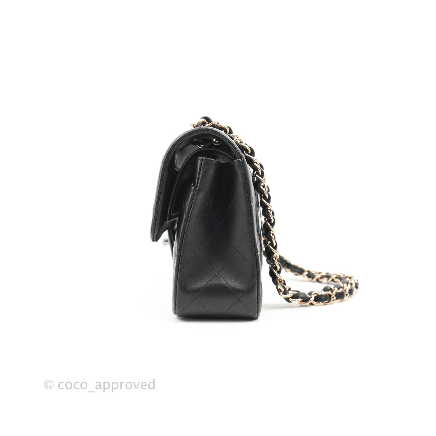 Chanel Classic Small S/M Flap Black Lambskin Rose Pink-Gold Hardware