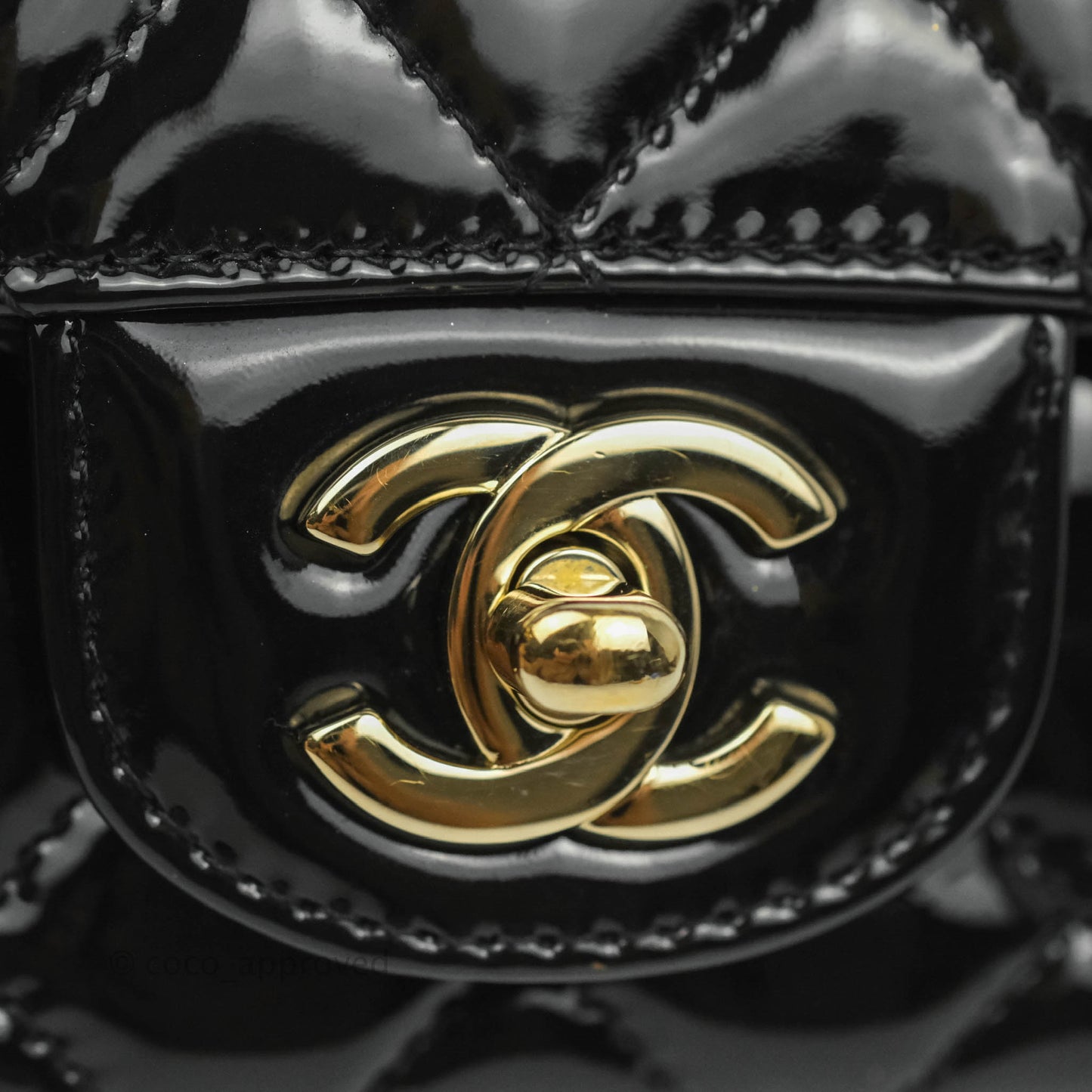Chanel Quilted Mini Rectangular Flap Black Patent Gold Hardware