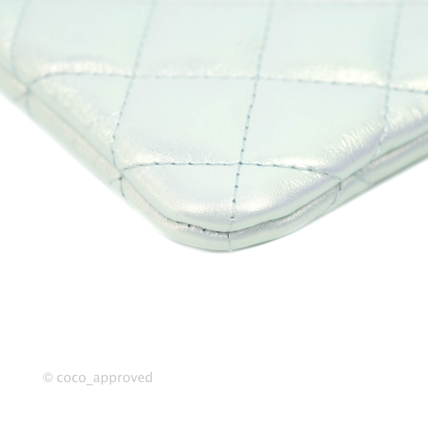 Chanel Mini Quilted O Case Iridescent Icy Blue Calfskin Silver Hardware
