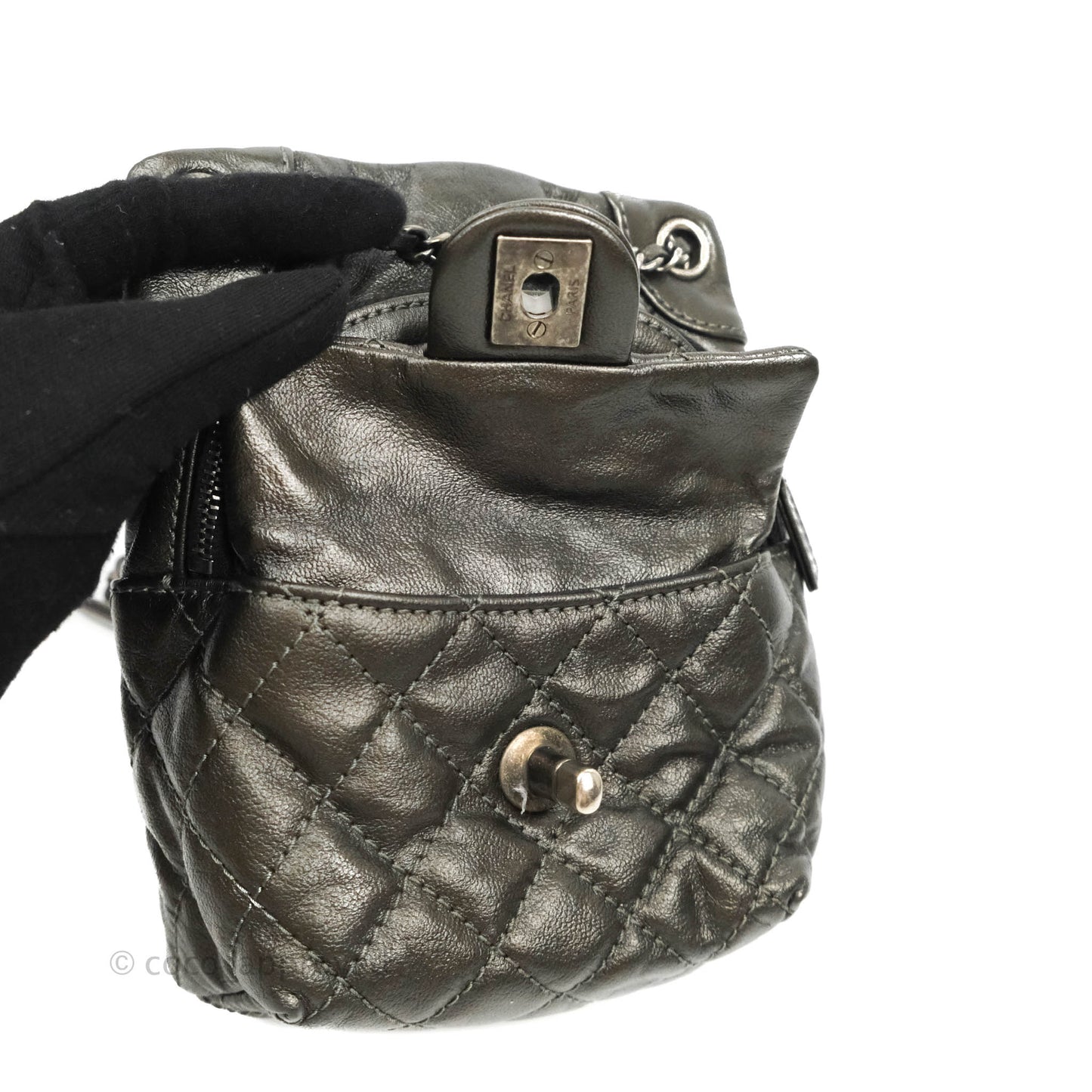 Chanel Chain Backpack Metallic Grey Lambskin Ruthenium Hardware