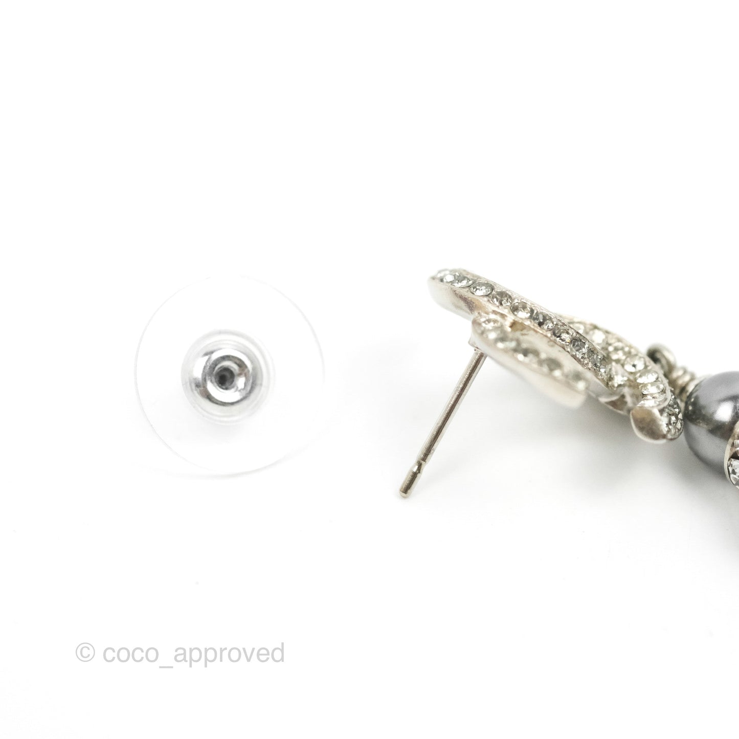 Chanel Crystal CC Drop Earrings Silver Tone 18A