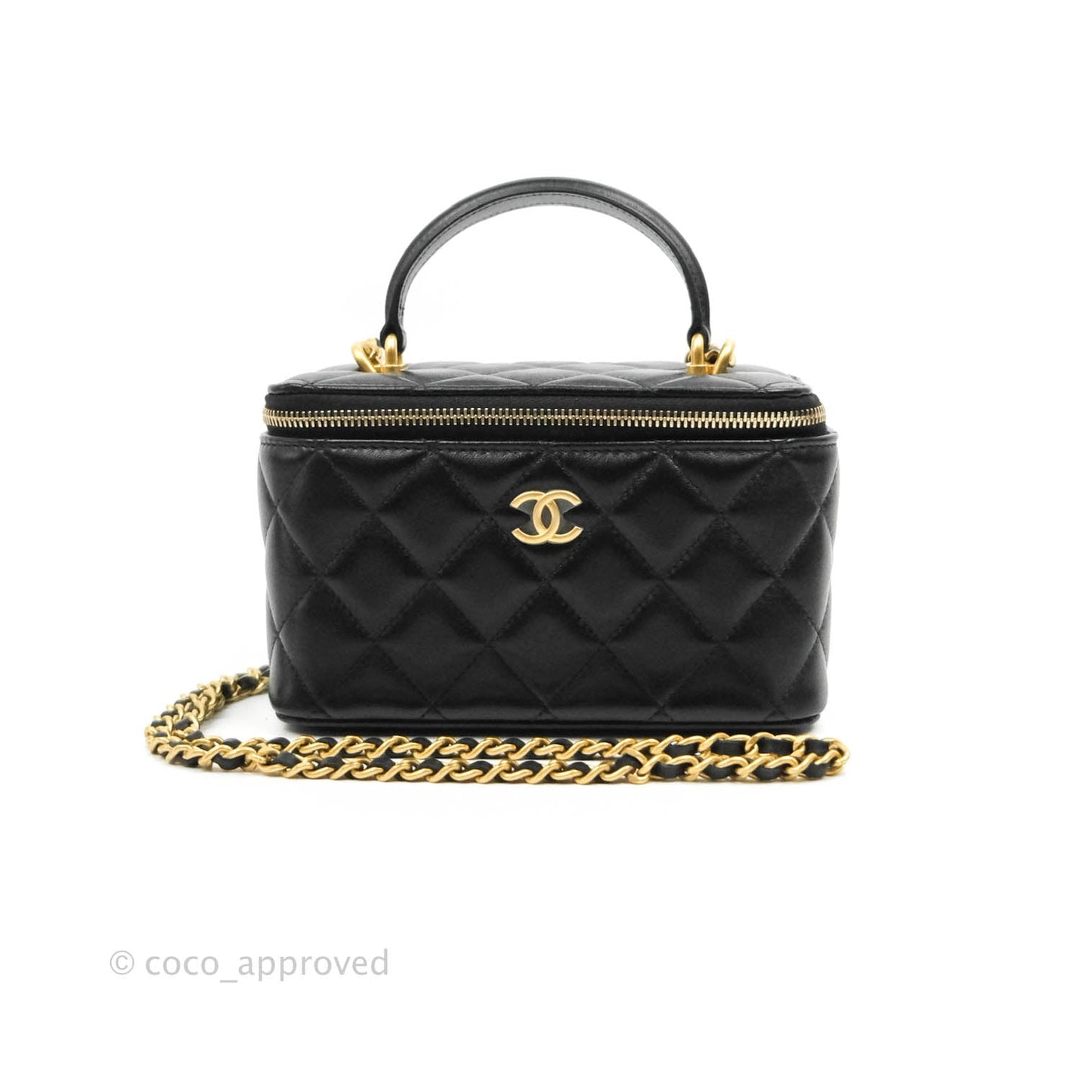 Chanel Vanity Rectangular Top Handle Black Lambskin Gold Hardware