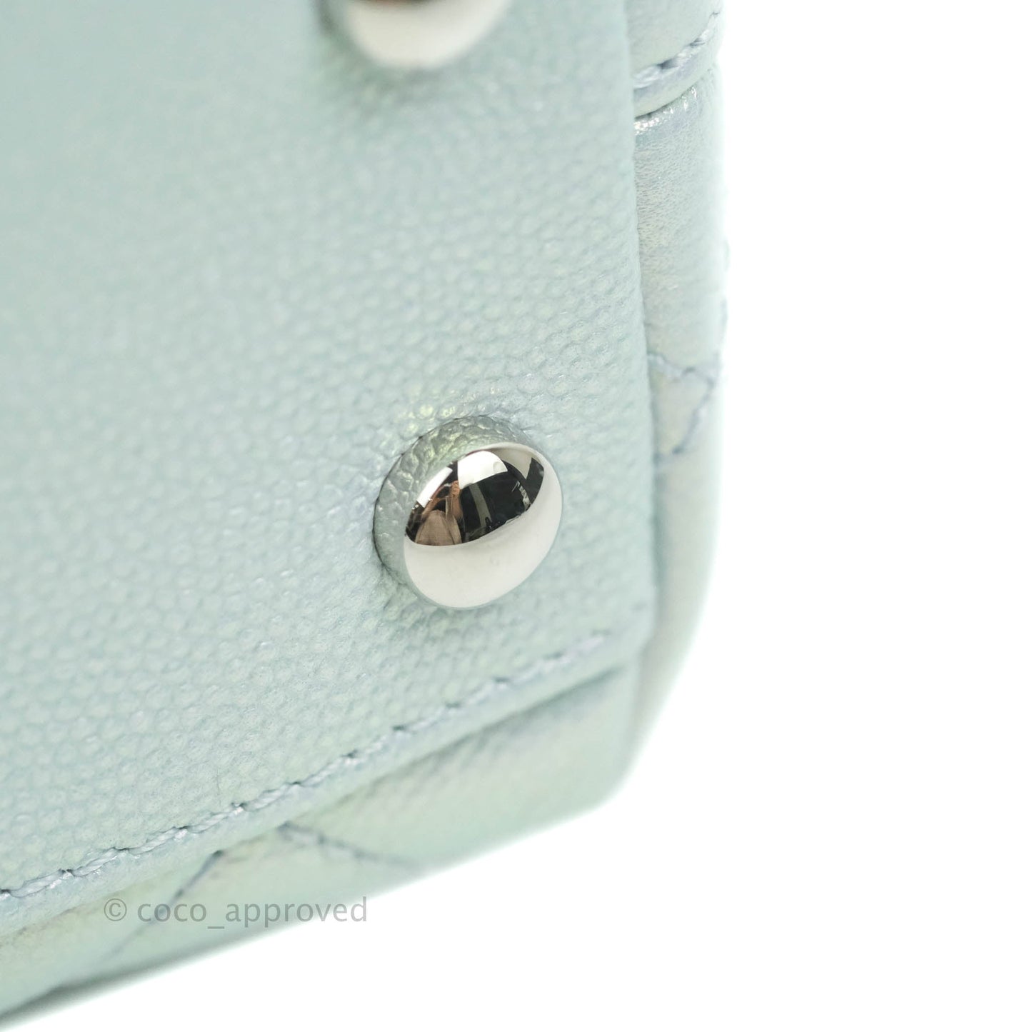 Chanel Mini Coco Handle Quilted Iridescent Light Blue Caviar Rainbow Hardware
