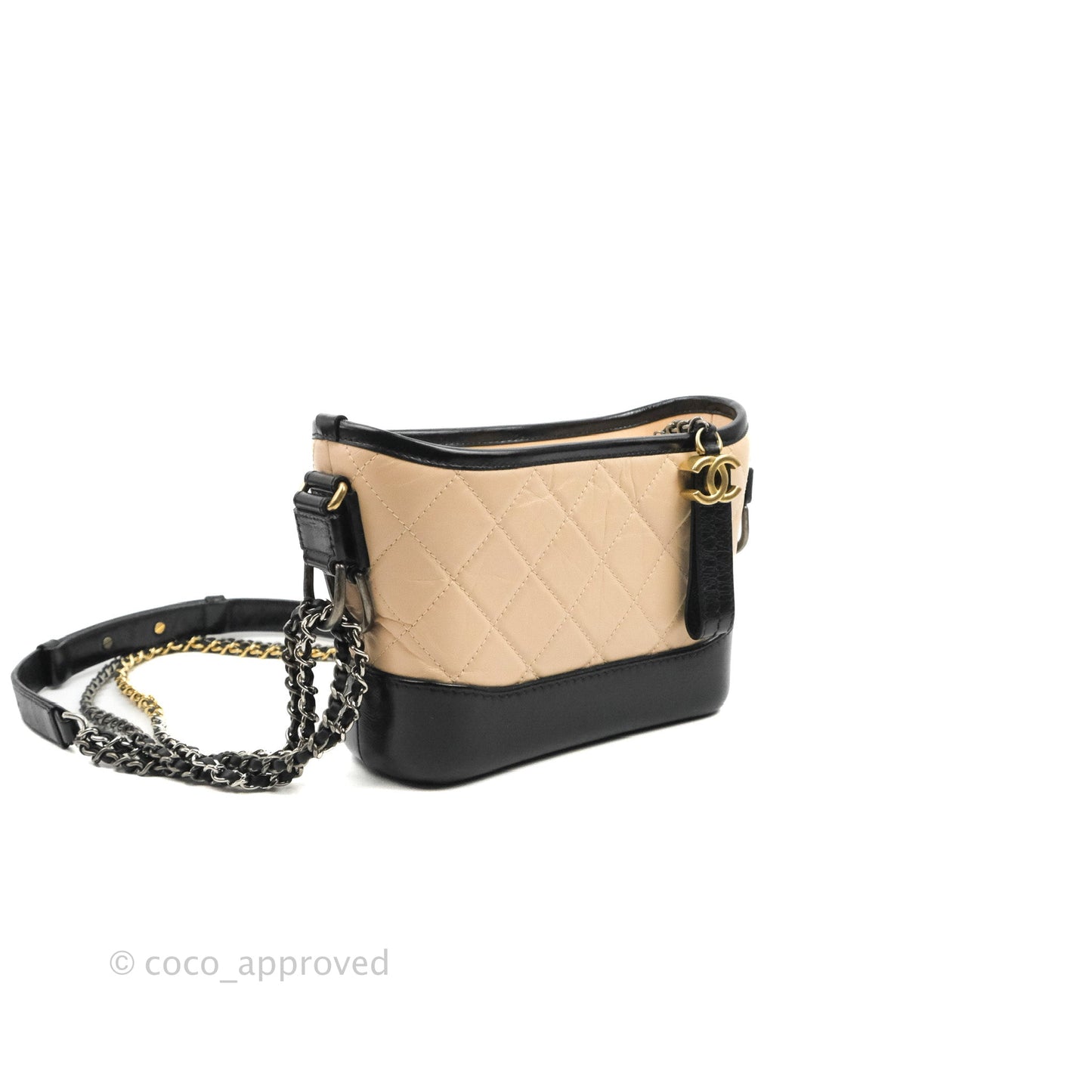 Chanel Quilted Small Gabrielle Hobo Black Beige Aged Calfskin