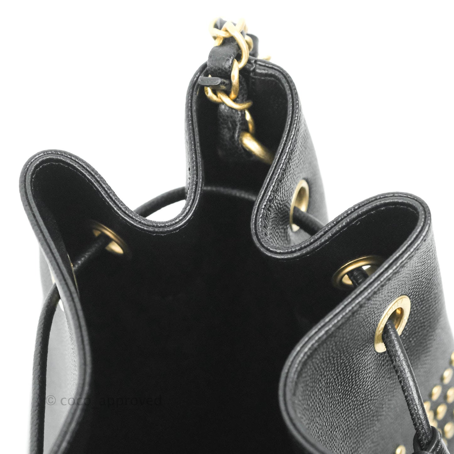 Chanel Studded Deauville Drawstring Bucket Bag Black Caviar