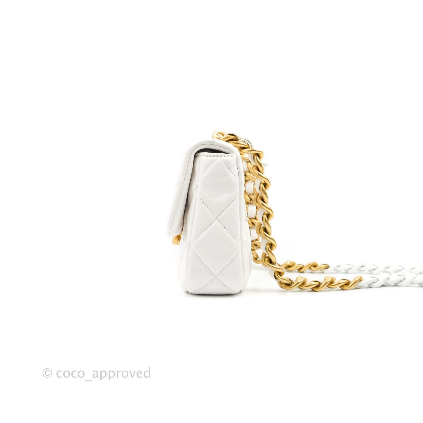 Chanel Small Flap Bag White Lambskin Aged Gold and Lacquered Metal 22S
