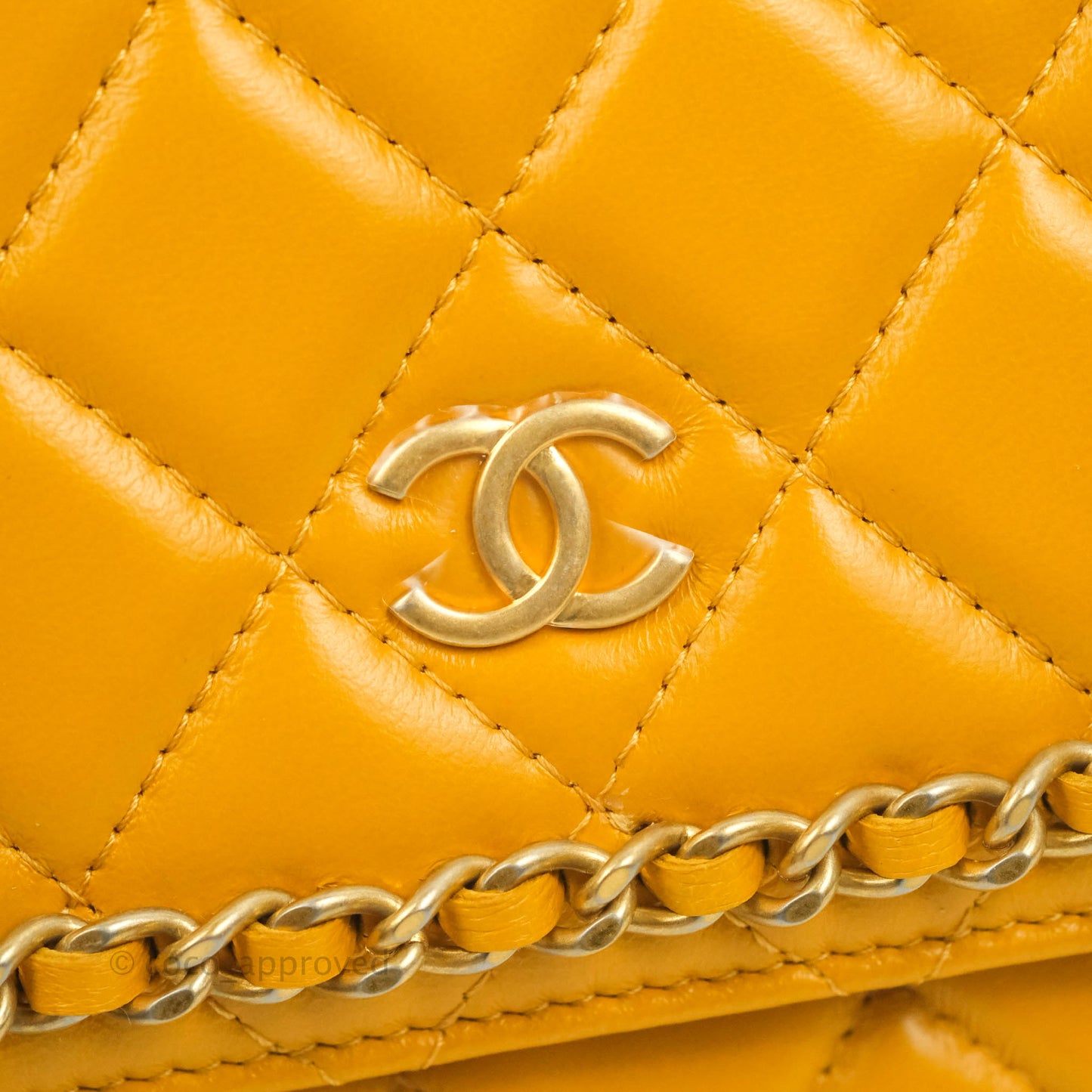 Chanel Quilted Classic Chain Around WOC Yellow Lambskin Aged Gold Hardware