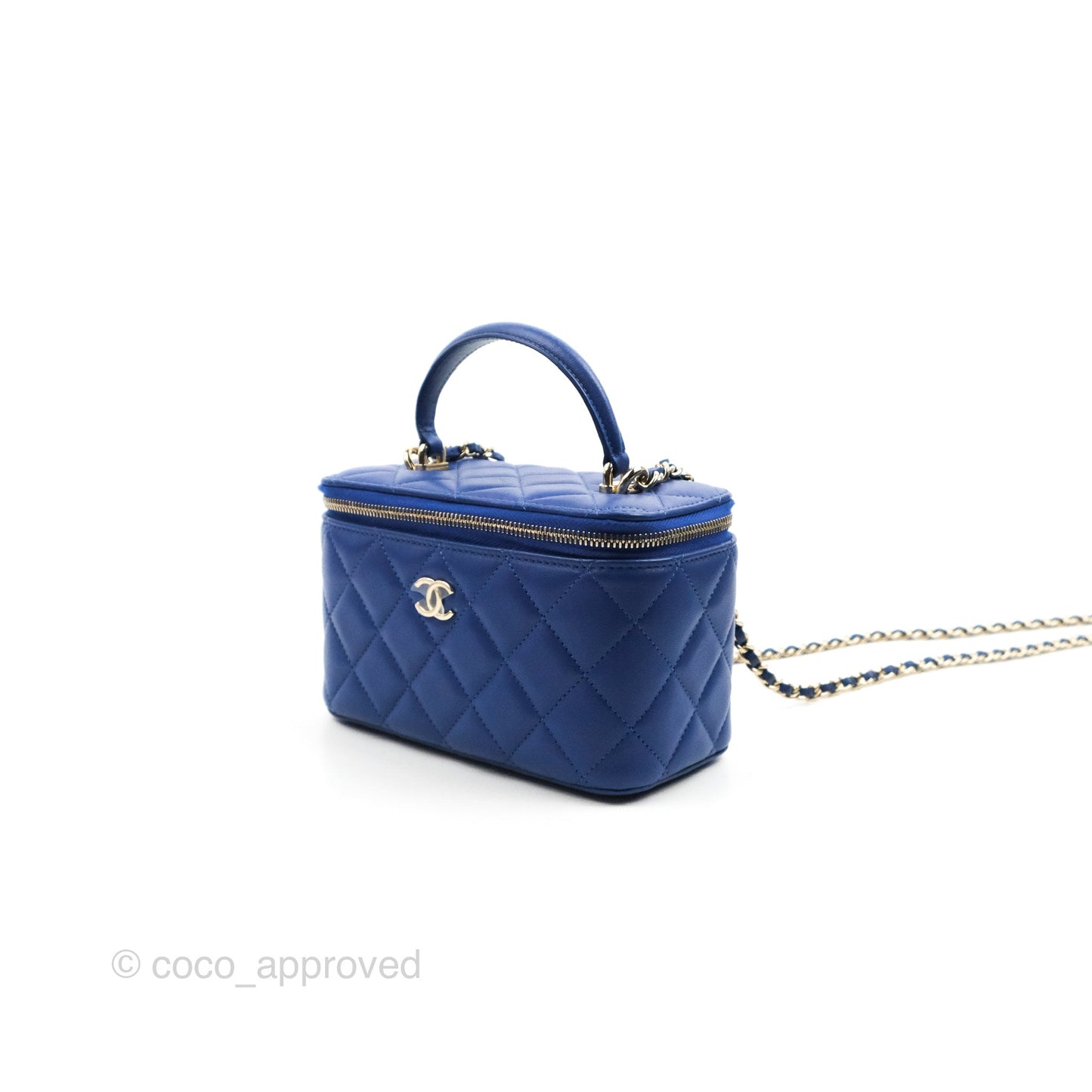 Chanel Vanity Rectangular Top Handle Blue Lambskin Gold Hardware