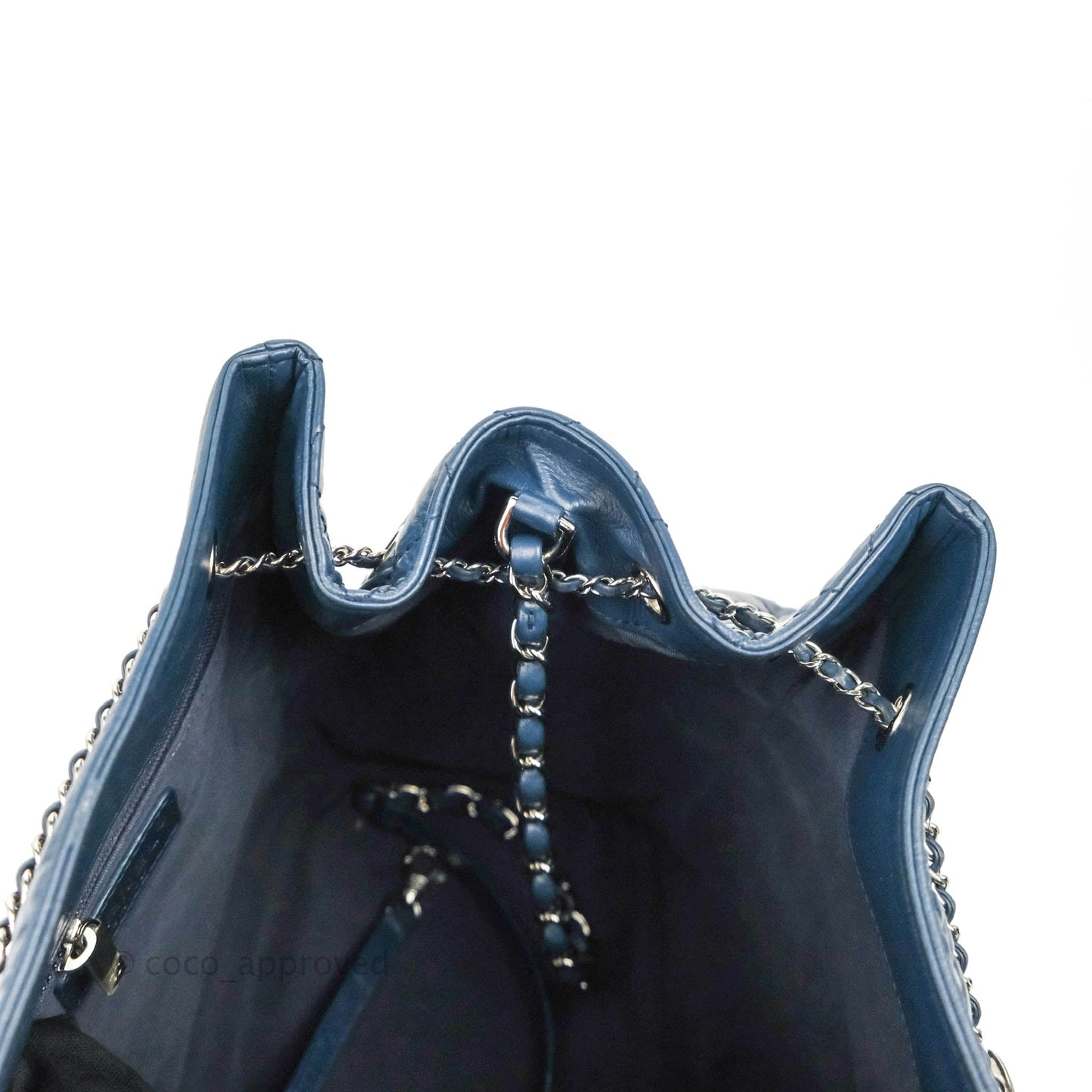Chanel Drawstring Bucket Bag Dark Blue Aged Calfskin Silver Hardware