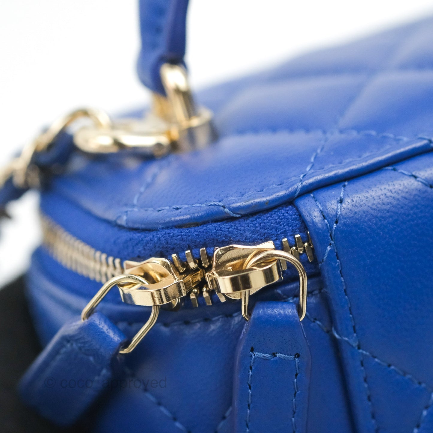 Chanel Mini Top Handle Vanity With Chain Blue Lambskin Gold Hardware