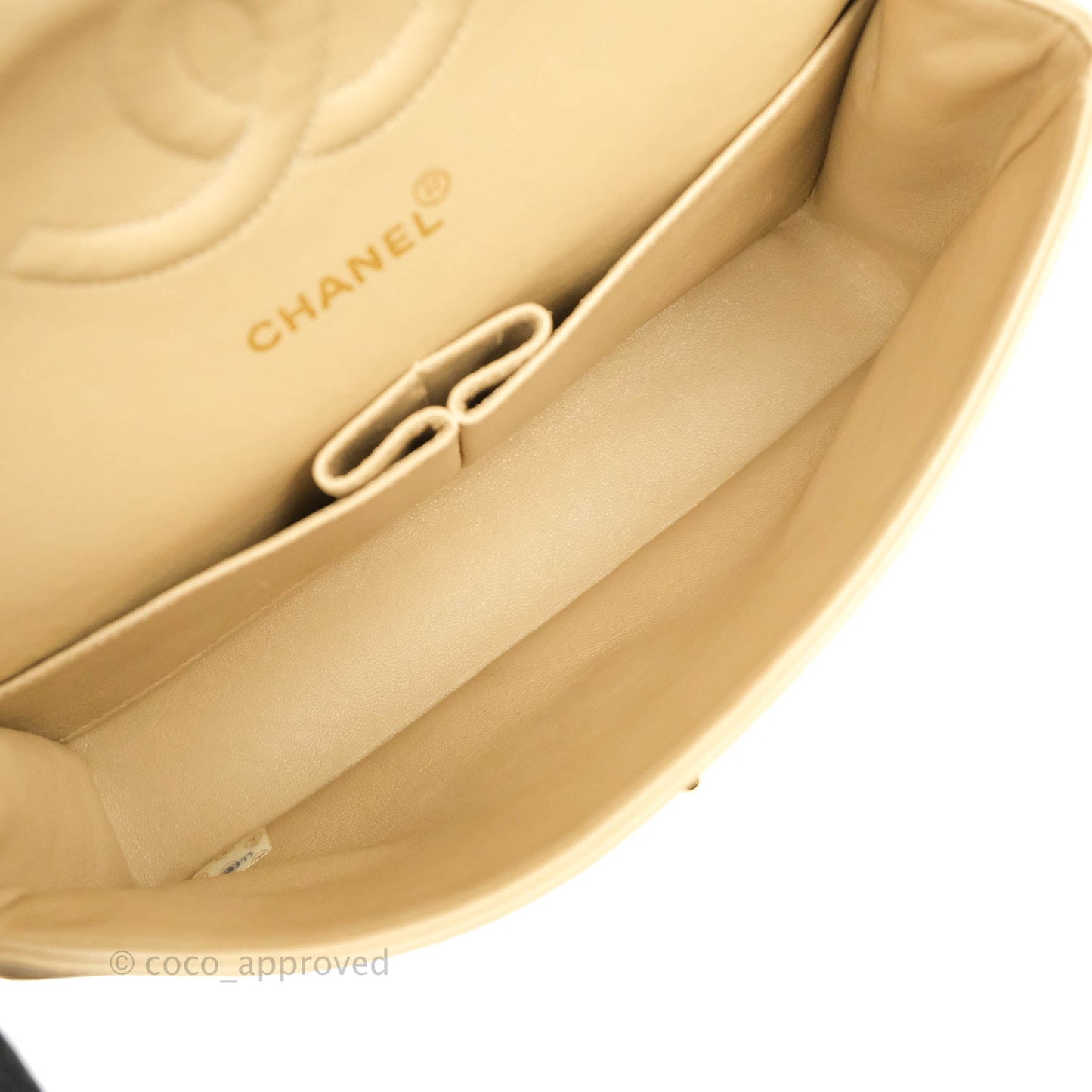 Chanel Vintage Classic M/L Medium Double Flap Bag Beige Lambskin 24K Gold Hardware