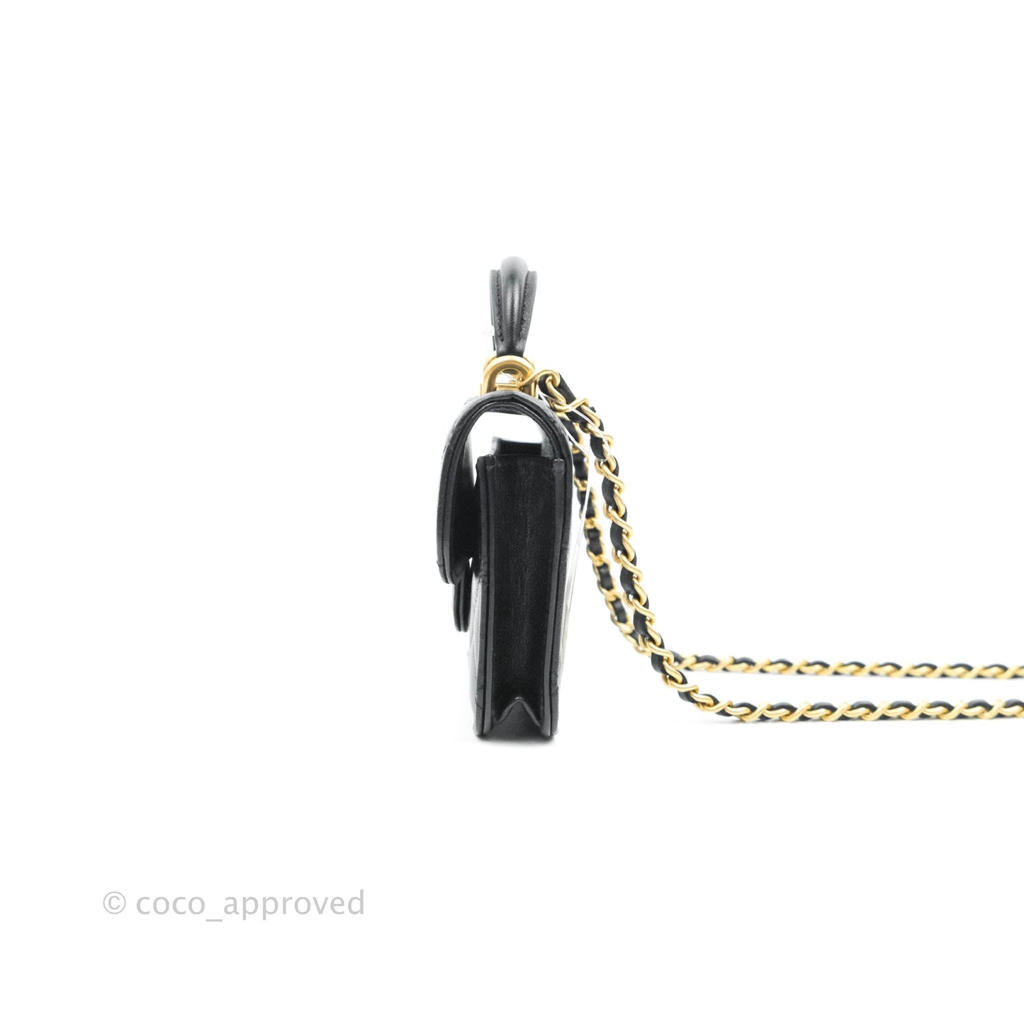 Chanel Flap Coin Purse With Chain Black Lambskin Aged Gold Hardware