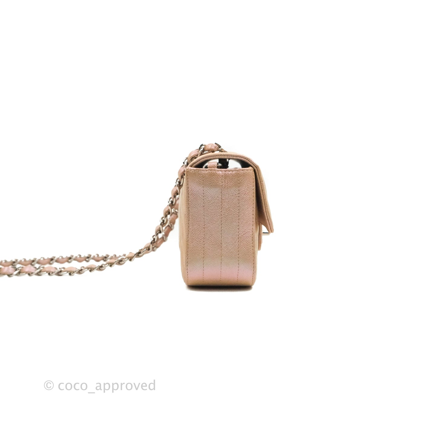 Chanel Quilted Mini Rectangular Flap Iridescent Pink Rose Gold Silver Hardware 17B
