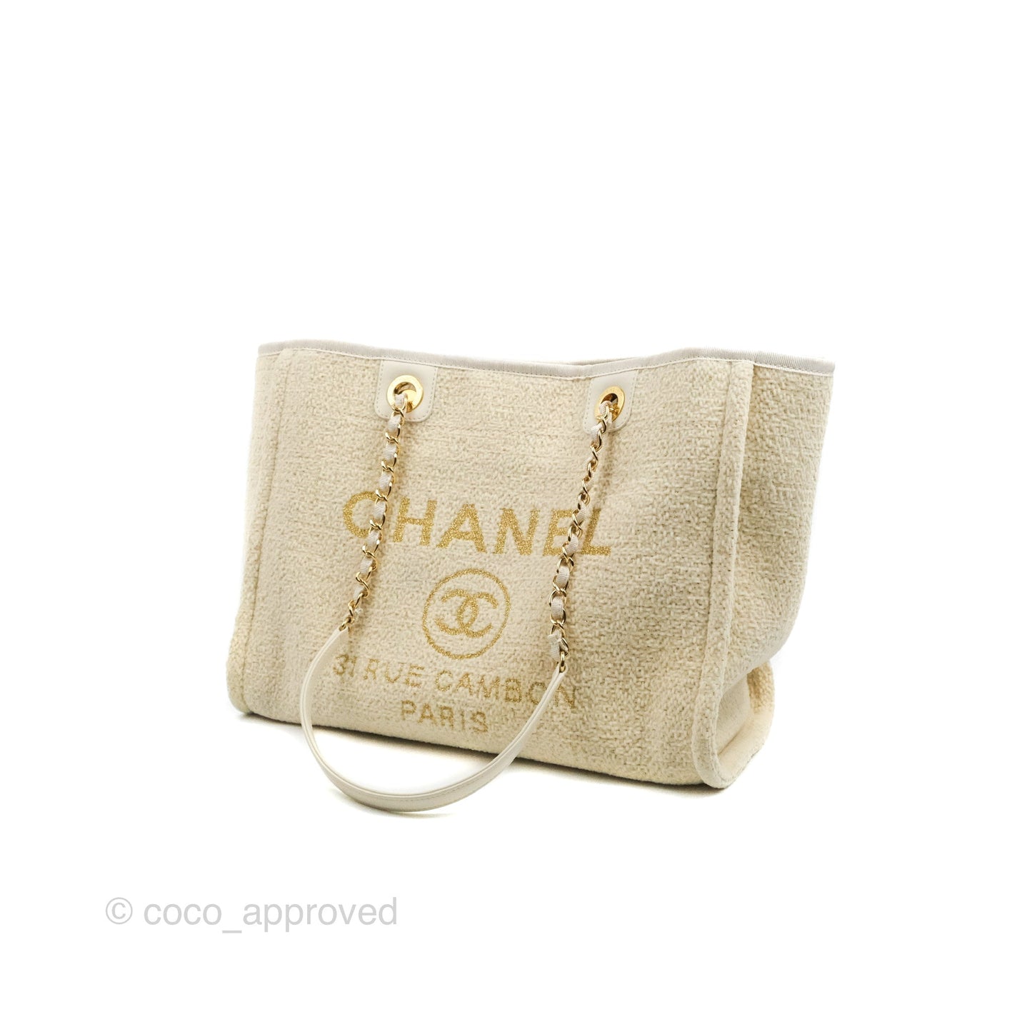 Chanel Medium Deauville Tote Ivory Lurex Boucle 19A