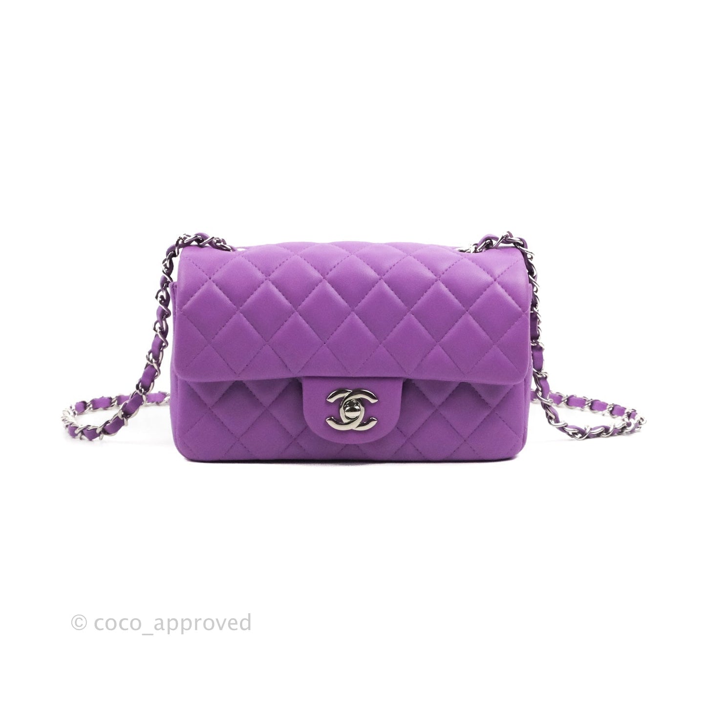 Chanel Quilted Mini Rectangular Flap Purple Lambskin Silver Hardware