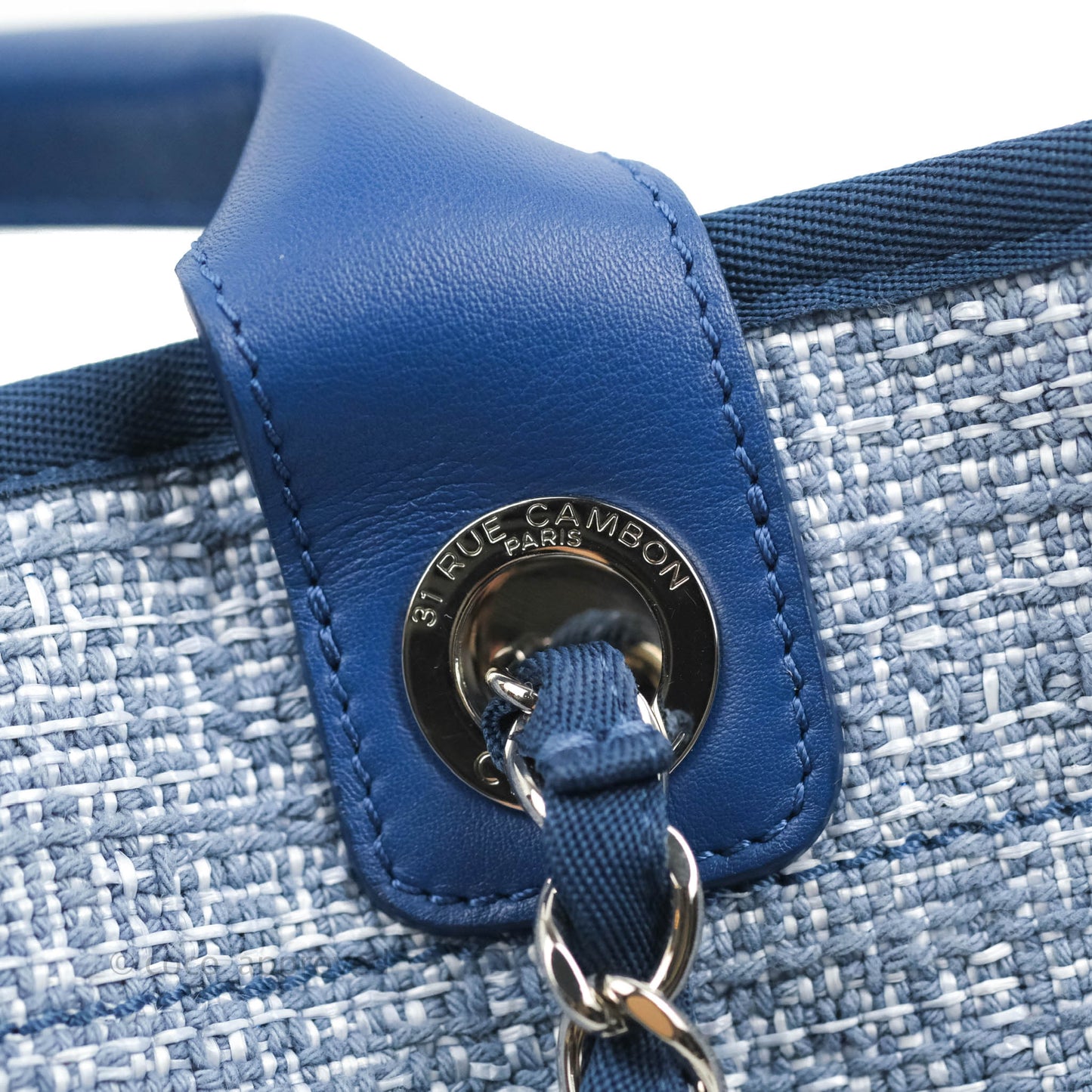Chanel Large Deauville Blue Canvas Silver Hardware