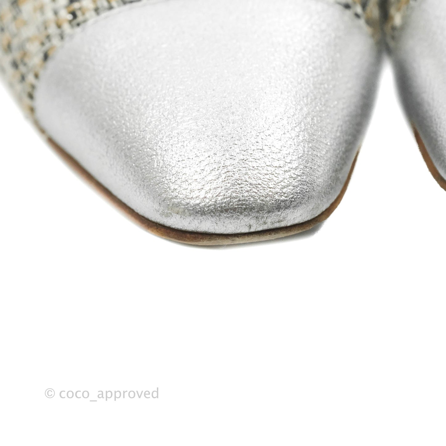 Chanel Classic Slingback Tweed and Silver Calfskin Size 36C
