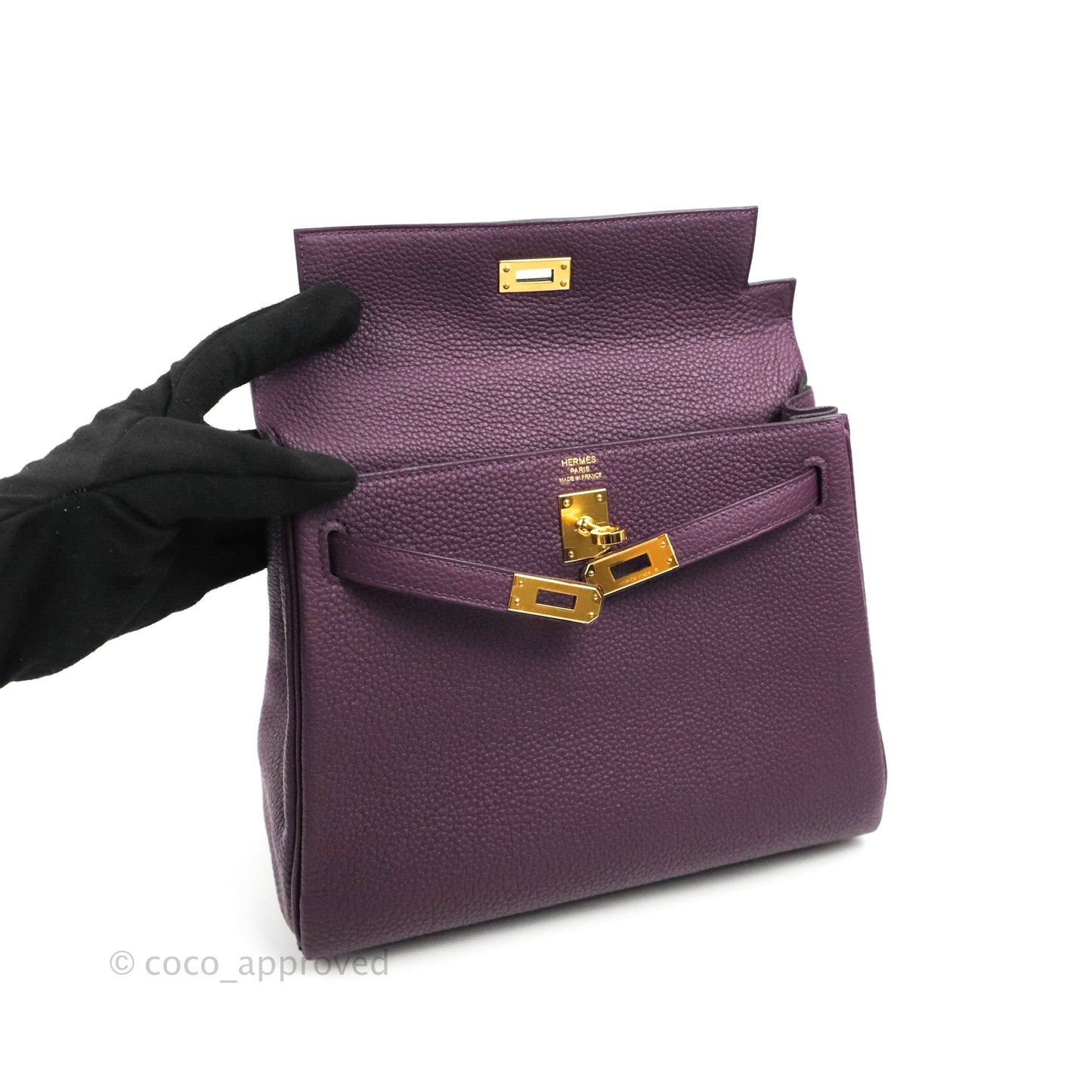 Hermès Retourne Kelly 25 Cassis Gold Hardware