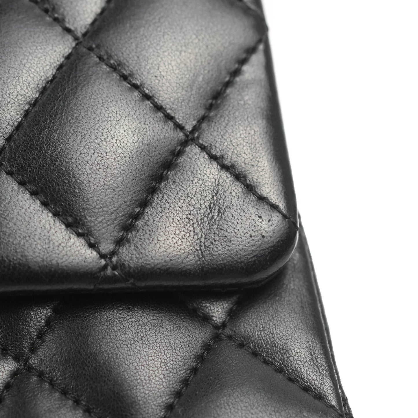 Chanel Classic M/L Medium Flap Quilted Black Lambskin Silver Hardware