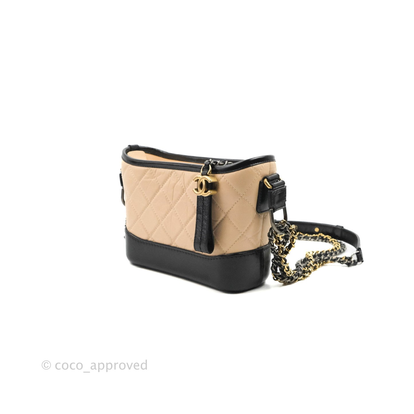 Chanel Quilted Small Gabrielle Hobo Black Beige Aged Calfskin