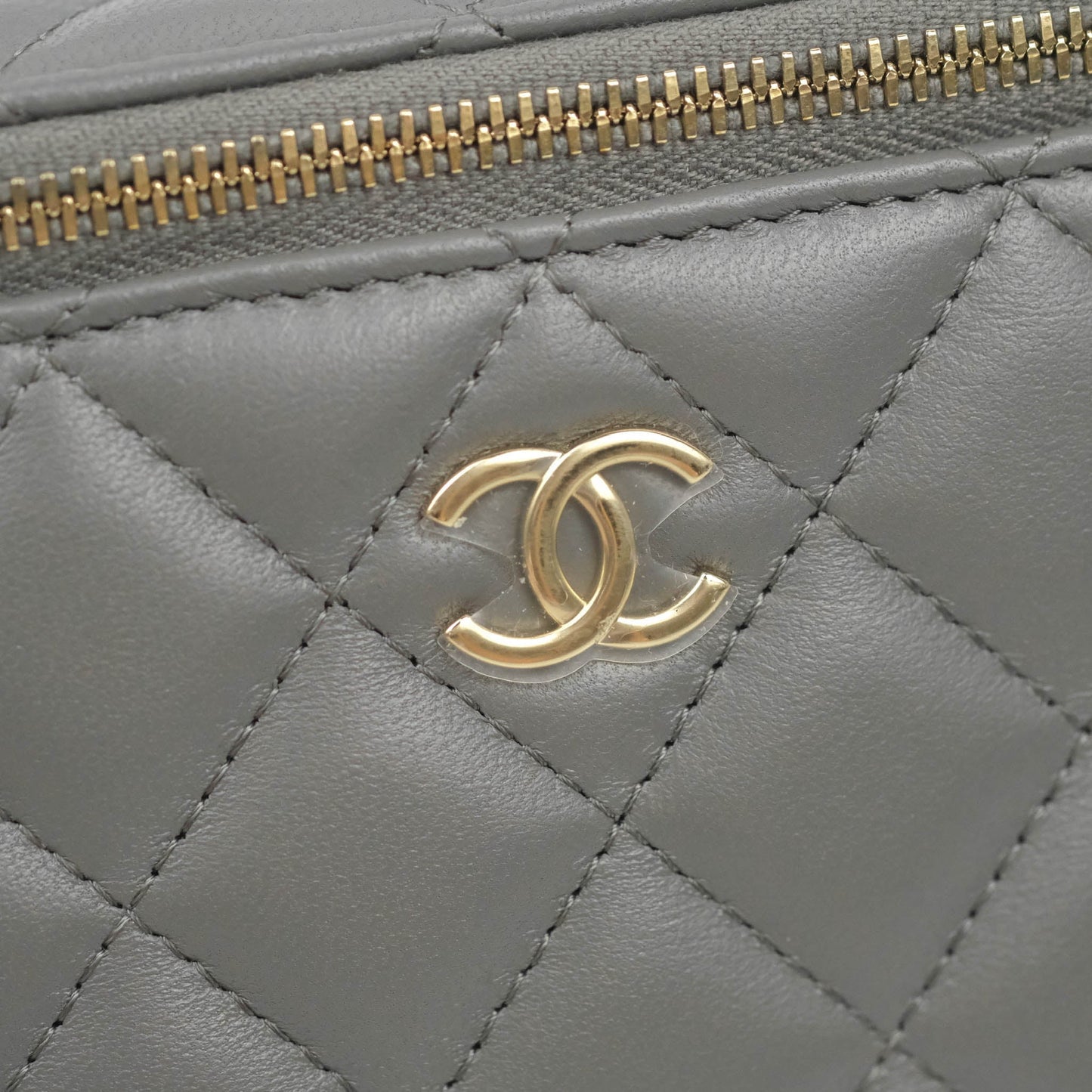 Chanel Vanity Rectangular Top Handle Grey Lambskin Gold Hardware