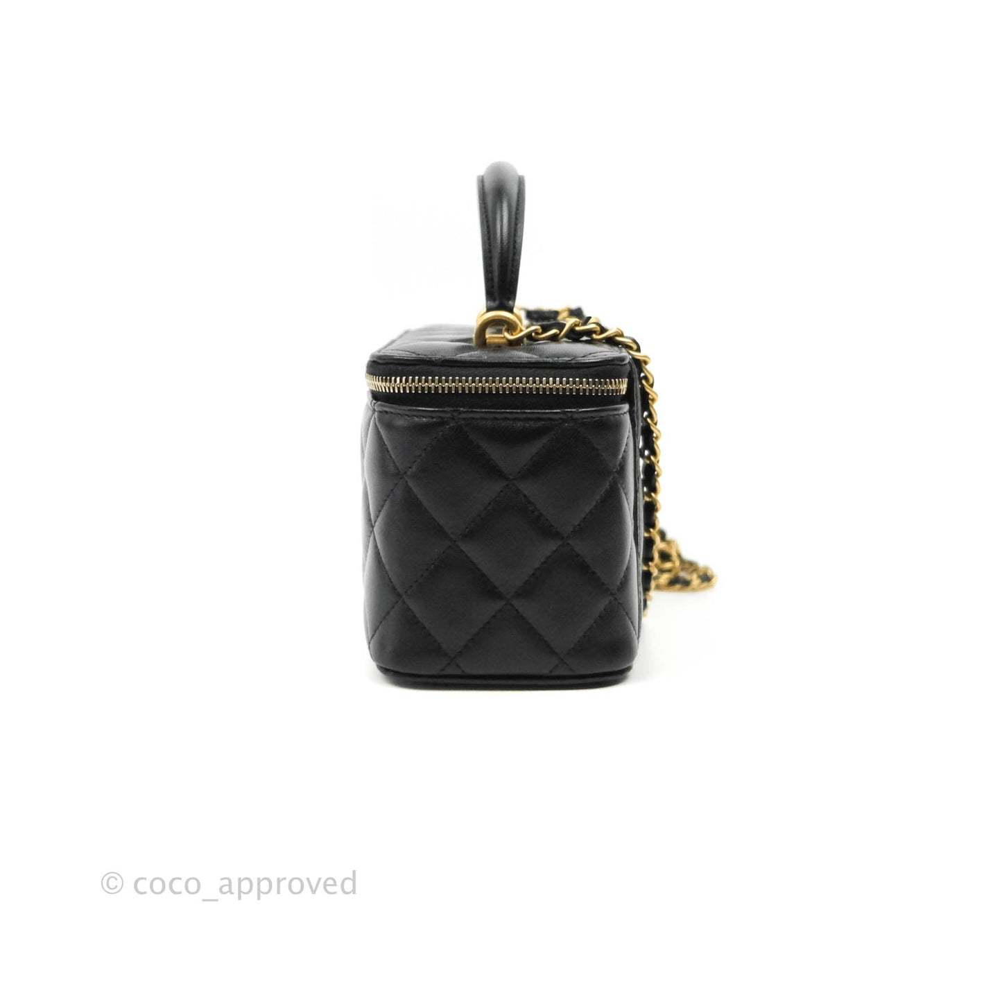Chanel Vanity Rectangular Top Handle Black Lambskin Gold Hardware