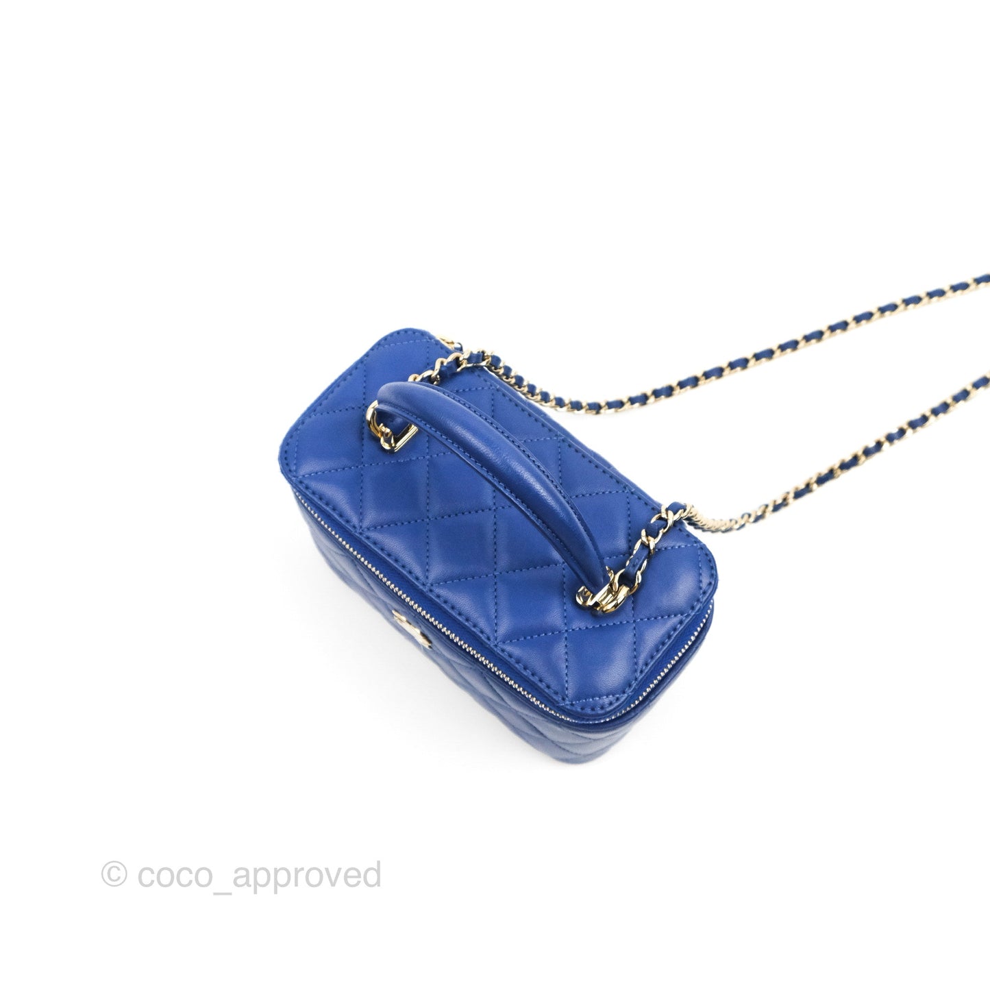 Chanel Vanity Rectangular Top Handle Blue Lambskin Gold Hardware