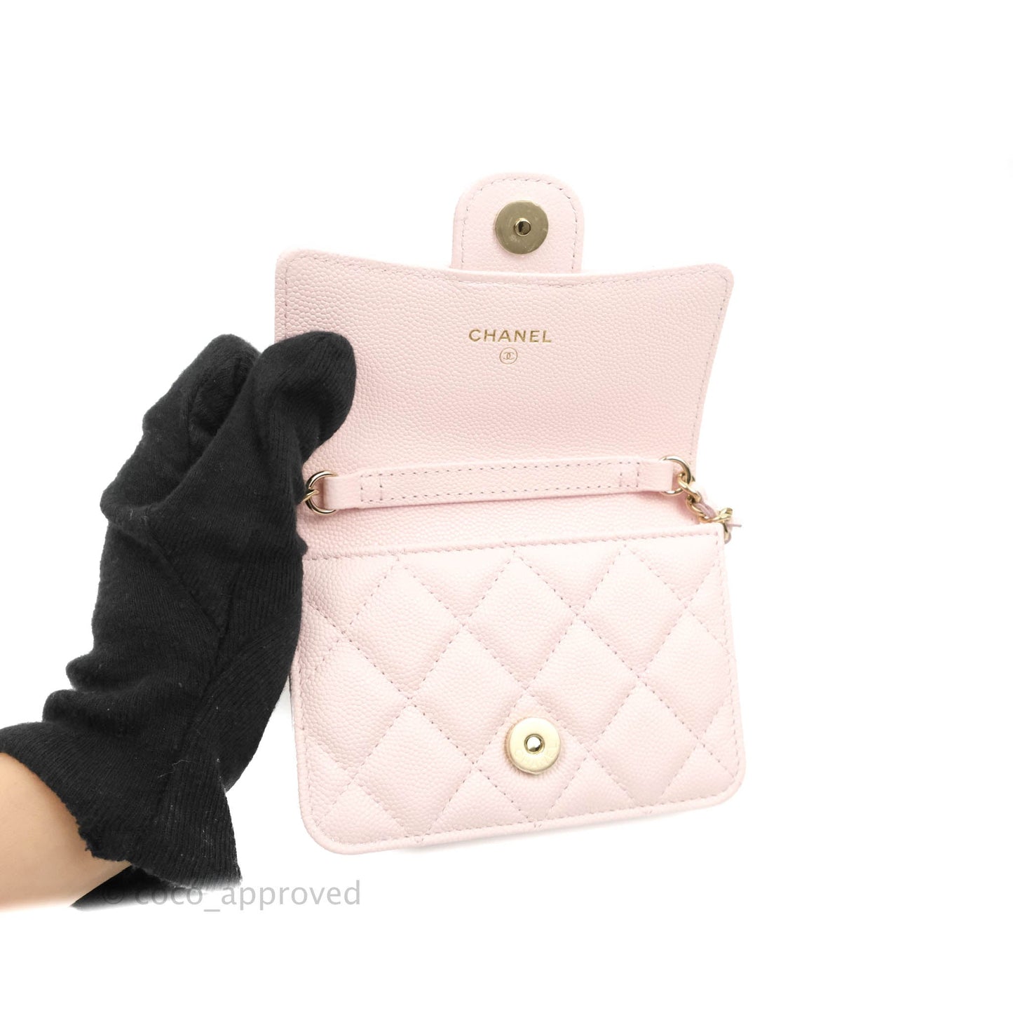 Chanel Mini Wallet With Chain Light Pink Caviar Gold Hardware