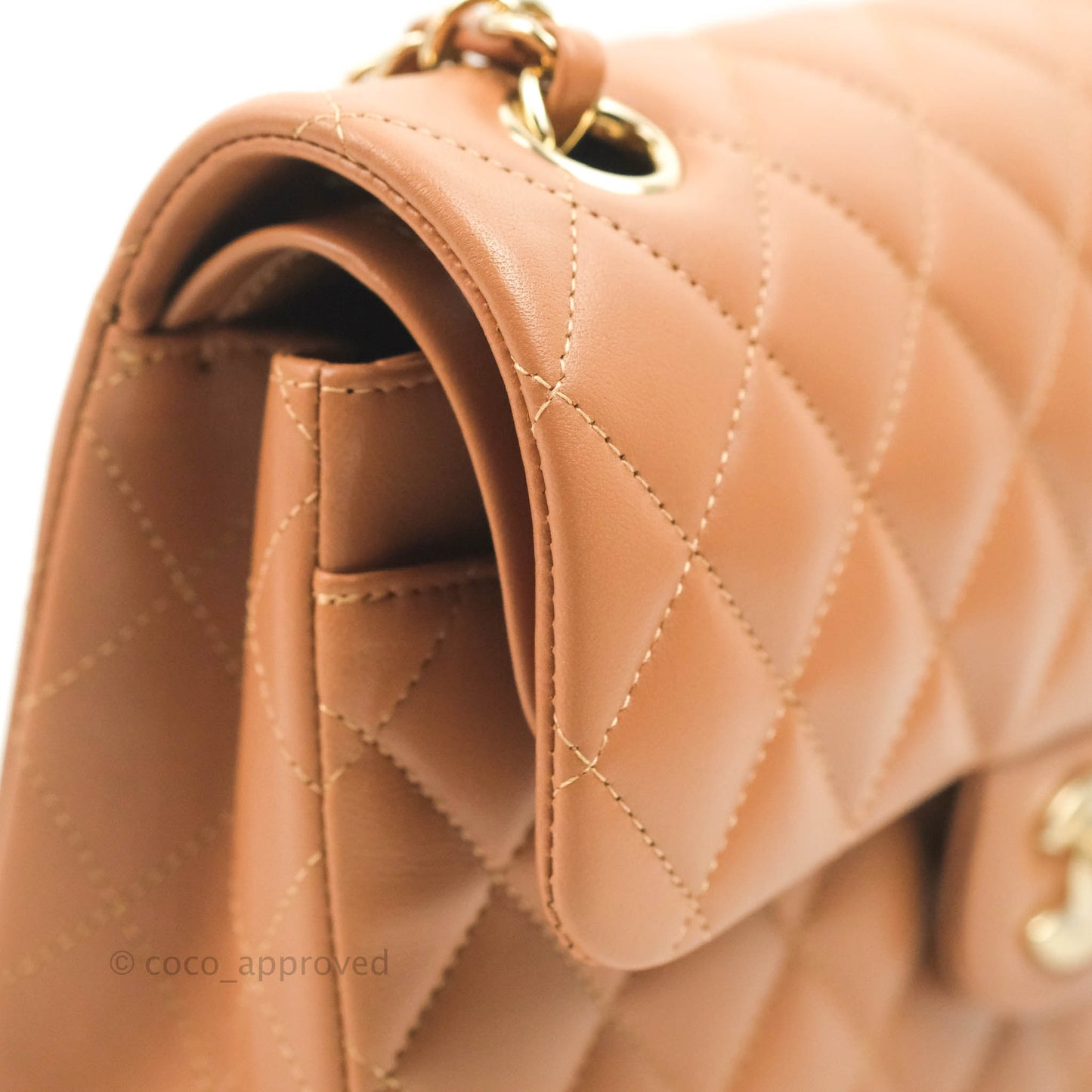 Chanel Classic Small S/M Flap Dark Beige Caramel Lambskin Gold Hardware 22S