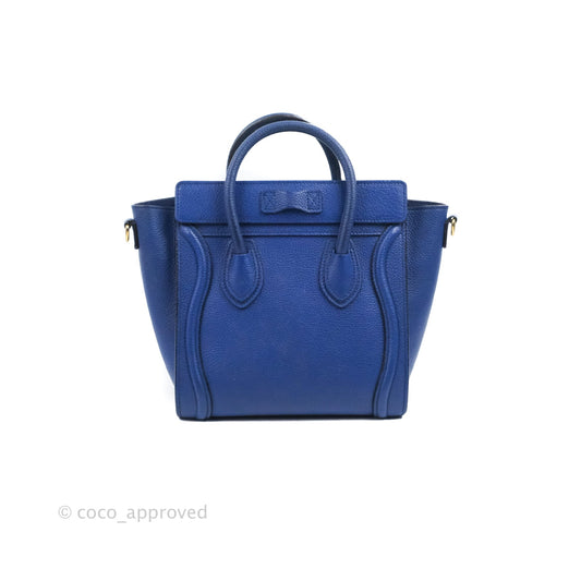 Celine Nano Luggage Dark Blue Drummed Calfskin Gold Hardware