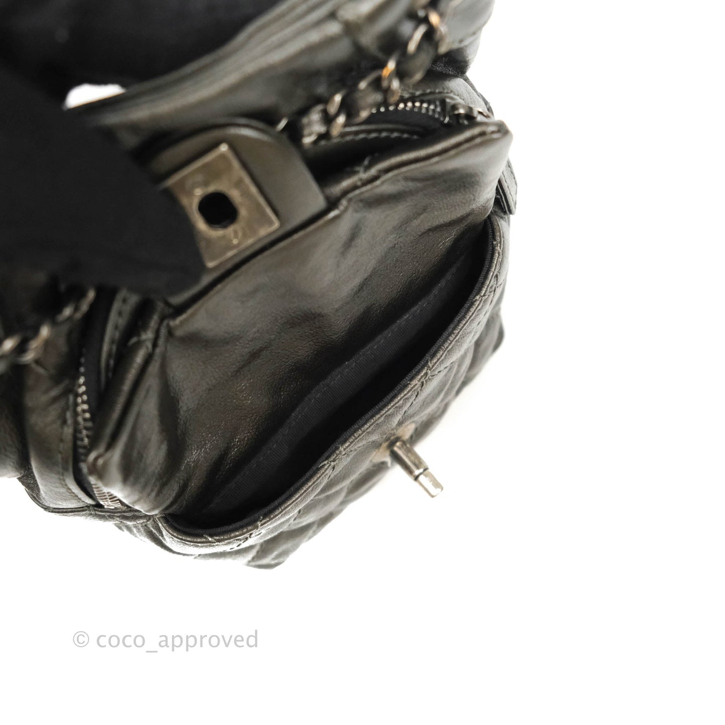 Chanel Chain Backpack Metallic Grey Lambskin Ruthenium Hardware