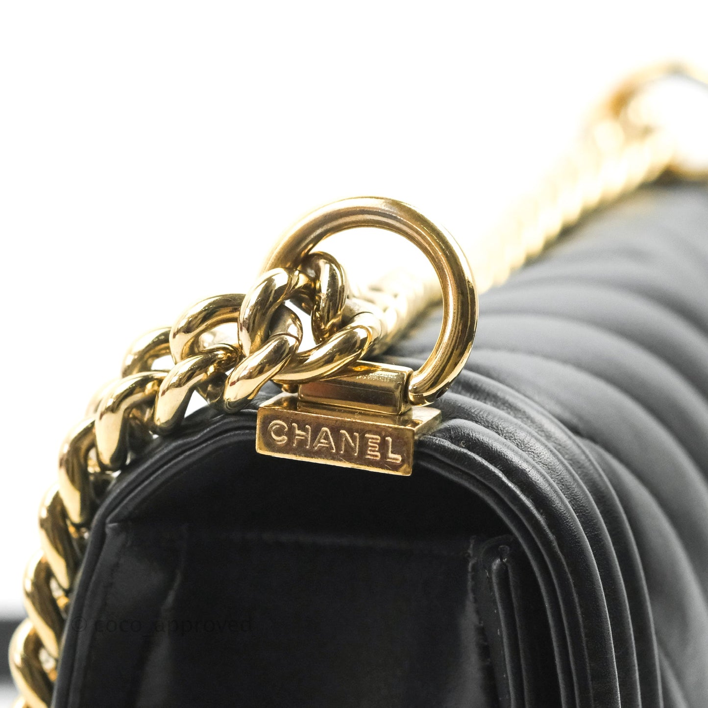 Chanel Chevron Medium Boy Black Calfskin Gold Hardware