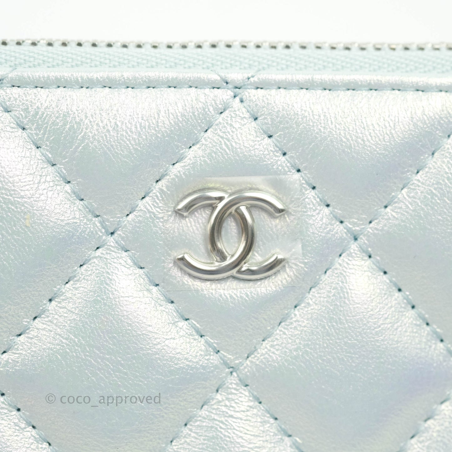 Chanel Mini Quilted O Case Iridescent Icy Blue Calfskin Silver Hardware