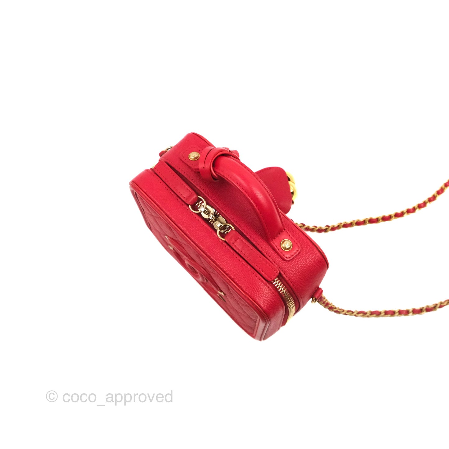 Chanel Quilted Small CC Filigree Vanity Case Red Caviar Gold Hardware