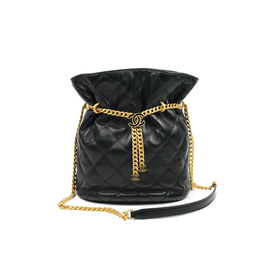 Chanel Enamel CC Bucket Bag Black Lambskin Gold Hardware 22S