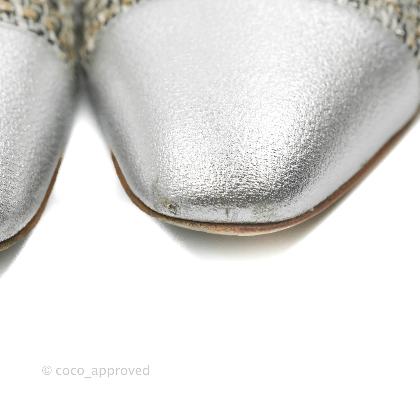 Chanel Classic Slingback Tweed and Silver Calfskin Size 36C