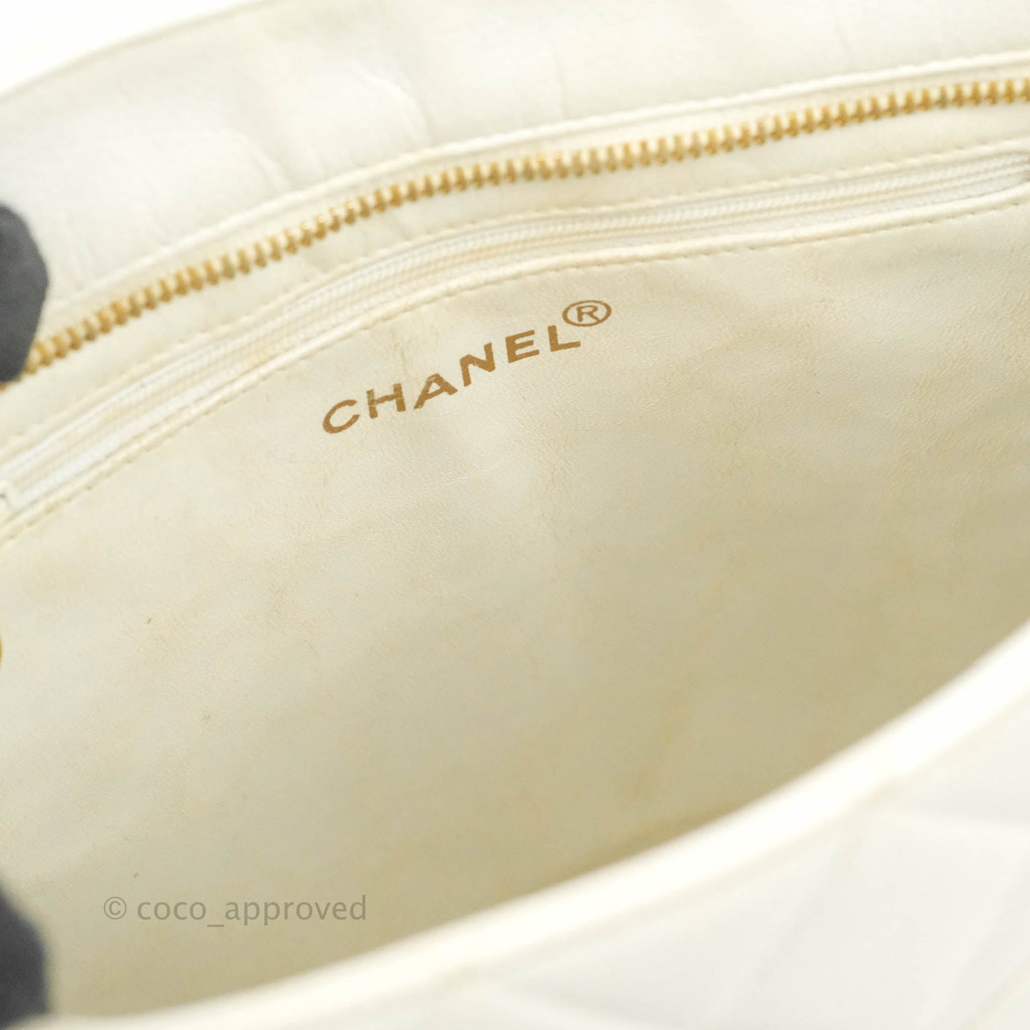 Chanel Vintage Medallion CC White Caviar Tote Bag Gold Hardware