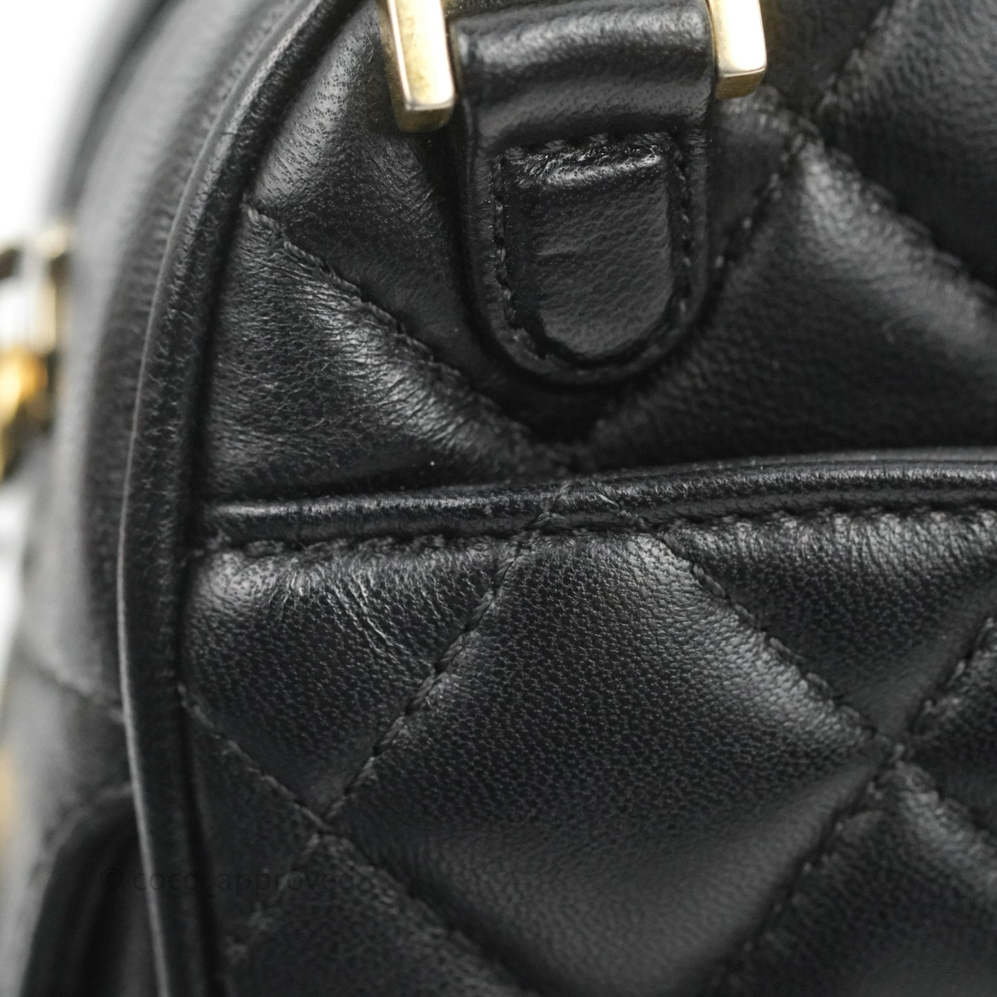 Chanel Quilted Camera Case Bag Black Lambskin Aged Gold Hardware